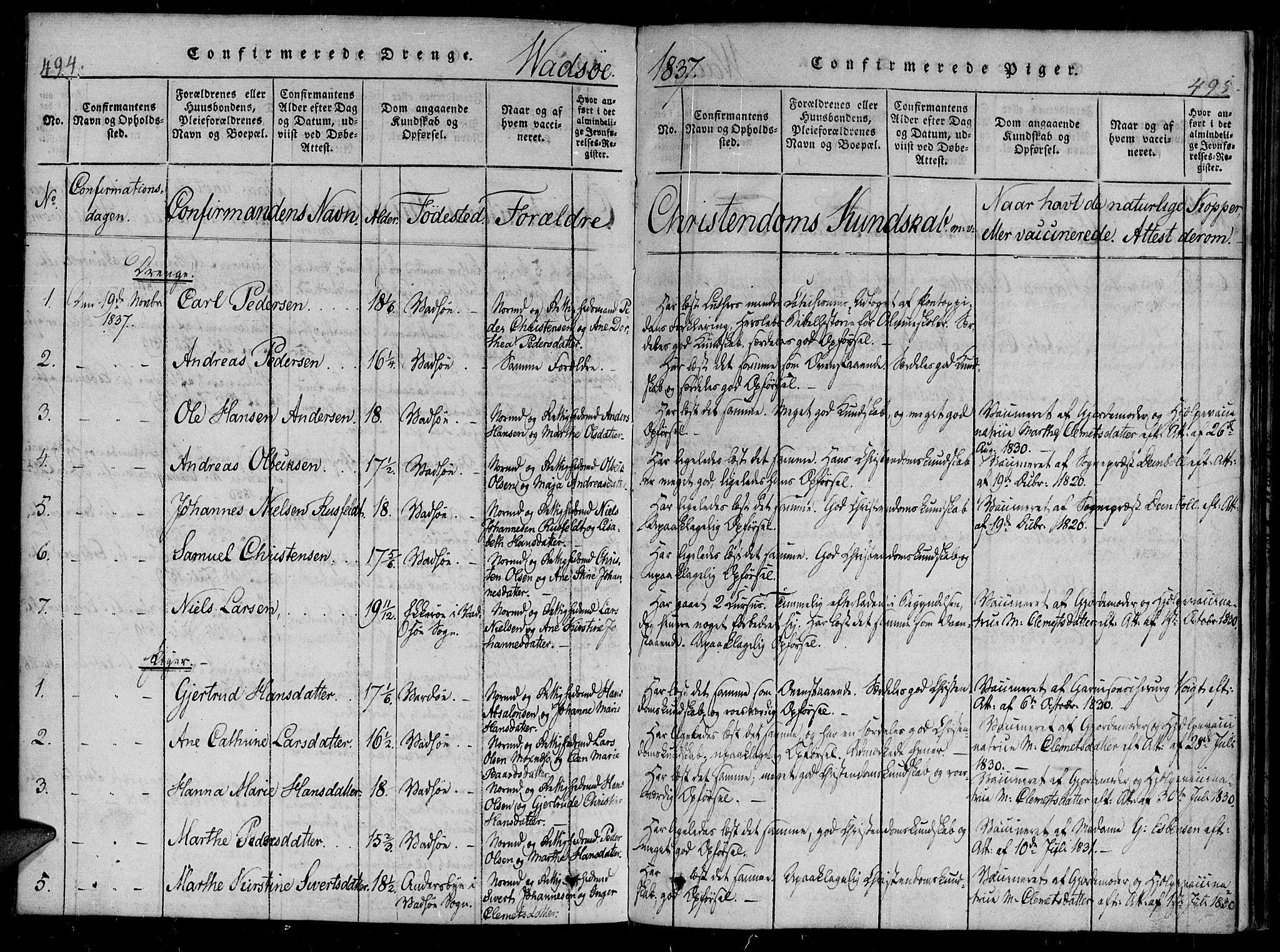 Vadsø sokneprestkontor, AV/SATØ-S-1325/H/Ha/L0003kirke: Parish register (official) no. 3 /1, 1821-1839, p. 494-495