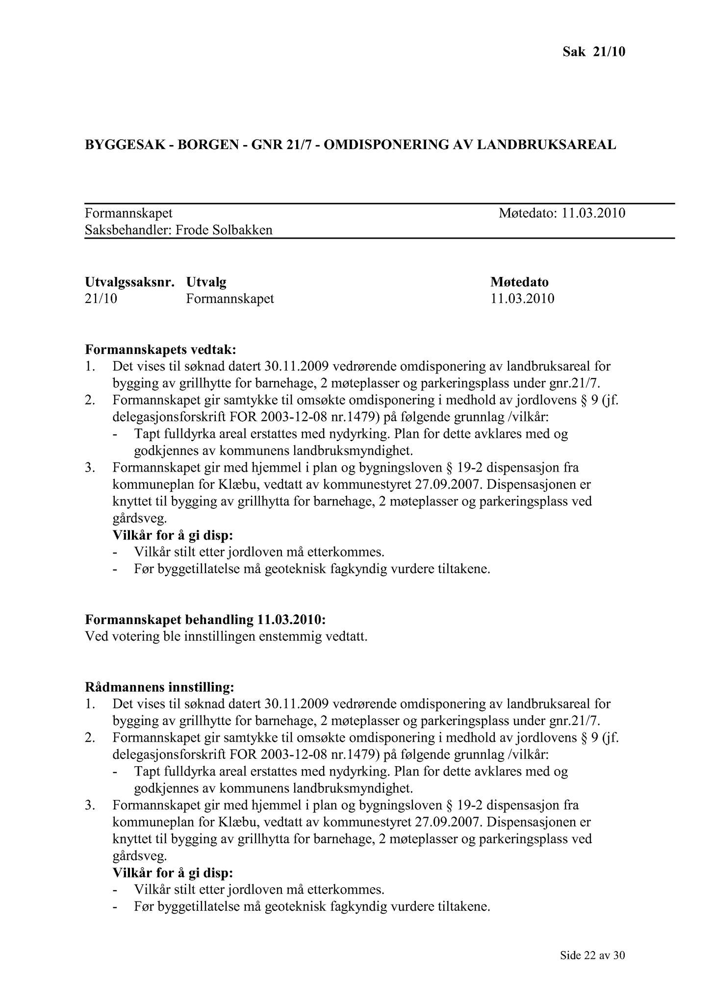 Klæbu Kommune, TRKO/KK/02-FS/L003: Formannsskapet - Møtedokumenter, 2010, p. 374