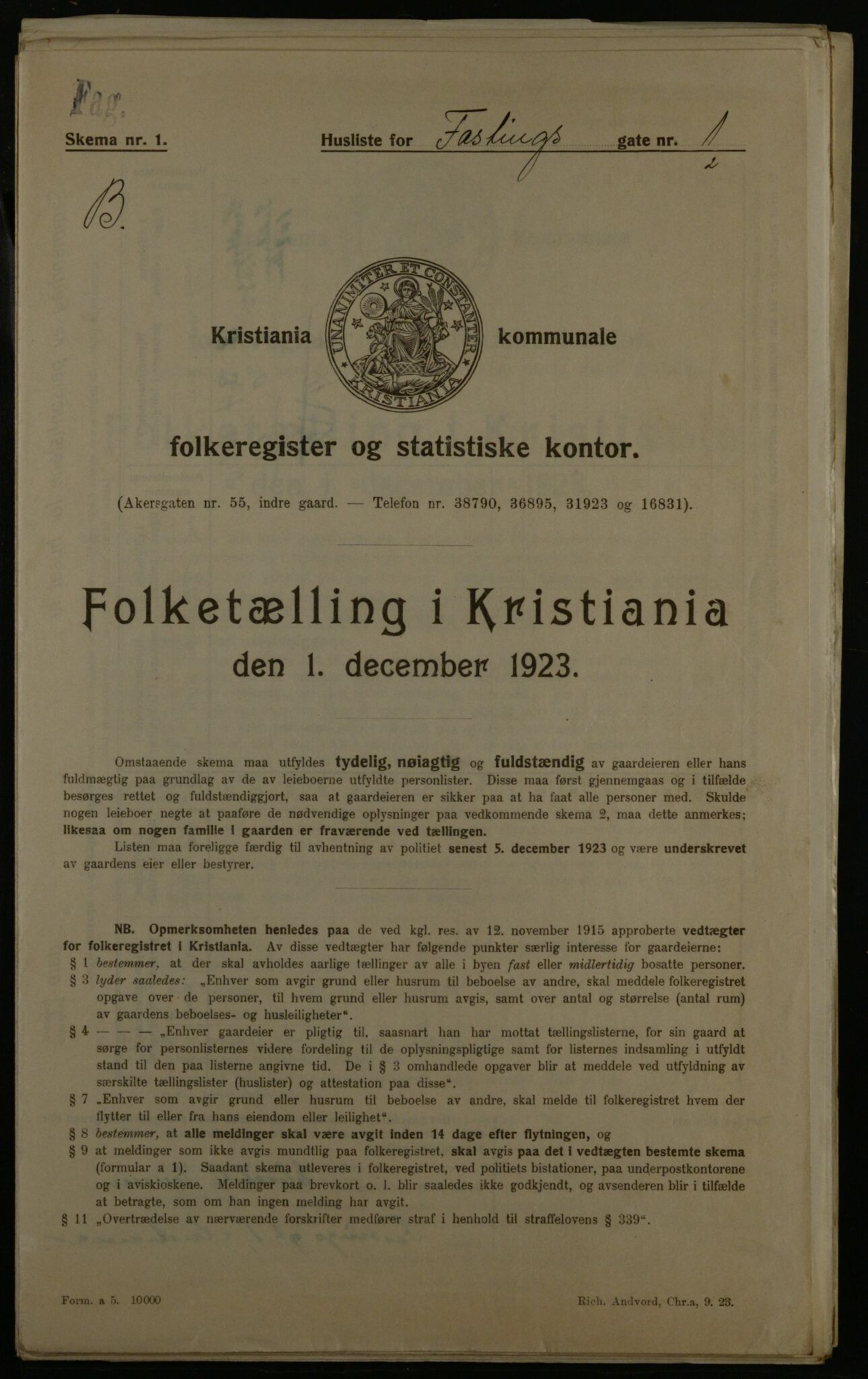 OBA, Municipal Census 1923 for Kristiania, 1923, p. 26503