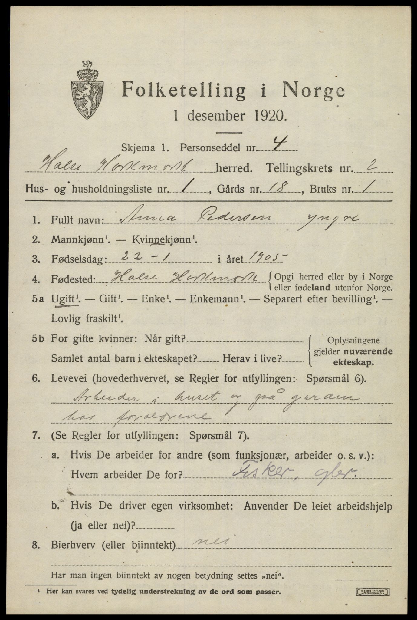 SAK, 1920 census for Halse og Harkmark, 1920, p. 2031
