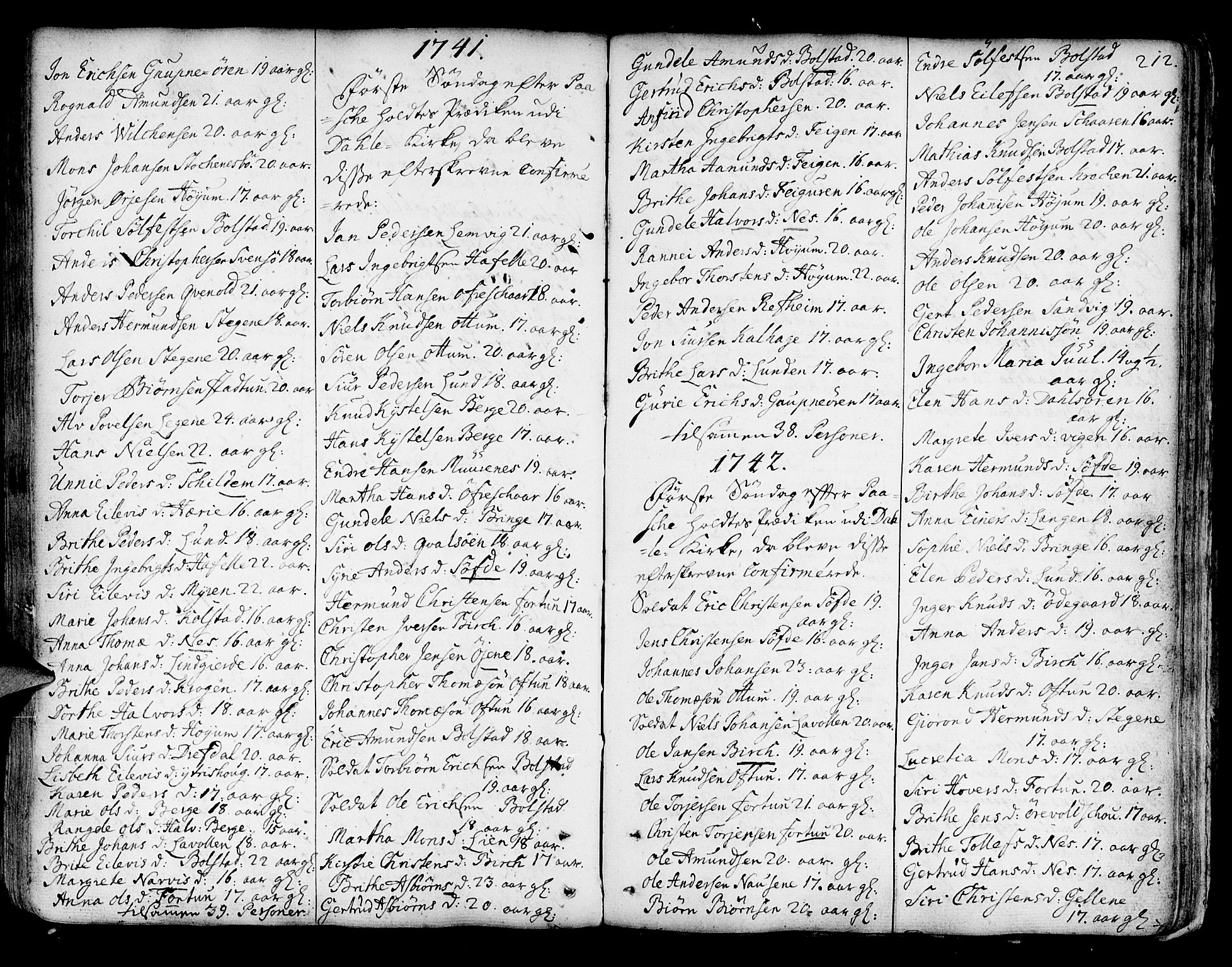 Luster sokneprestembete, SAB/A-81101/H/Haa/Haaa/L0001: Parish register (official) no. A 1, 1731-1803, p. 212