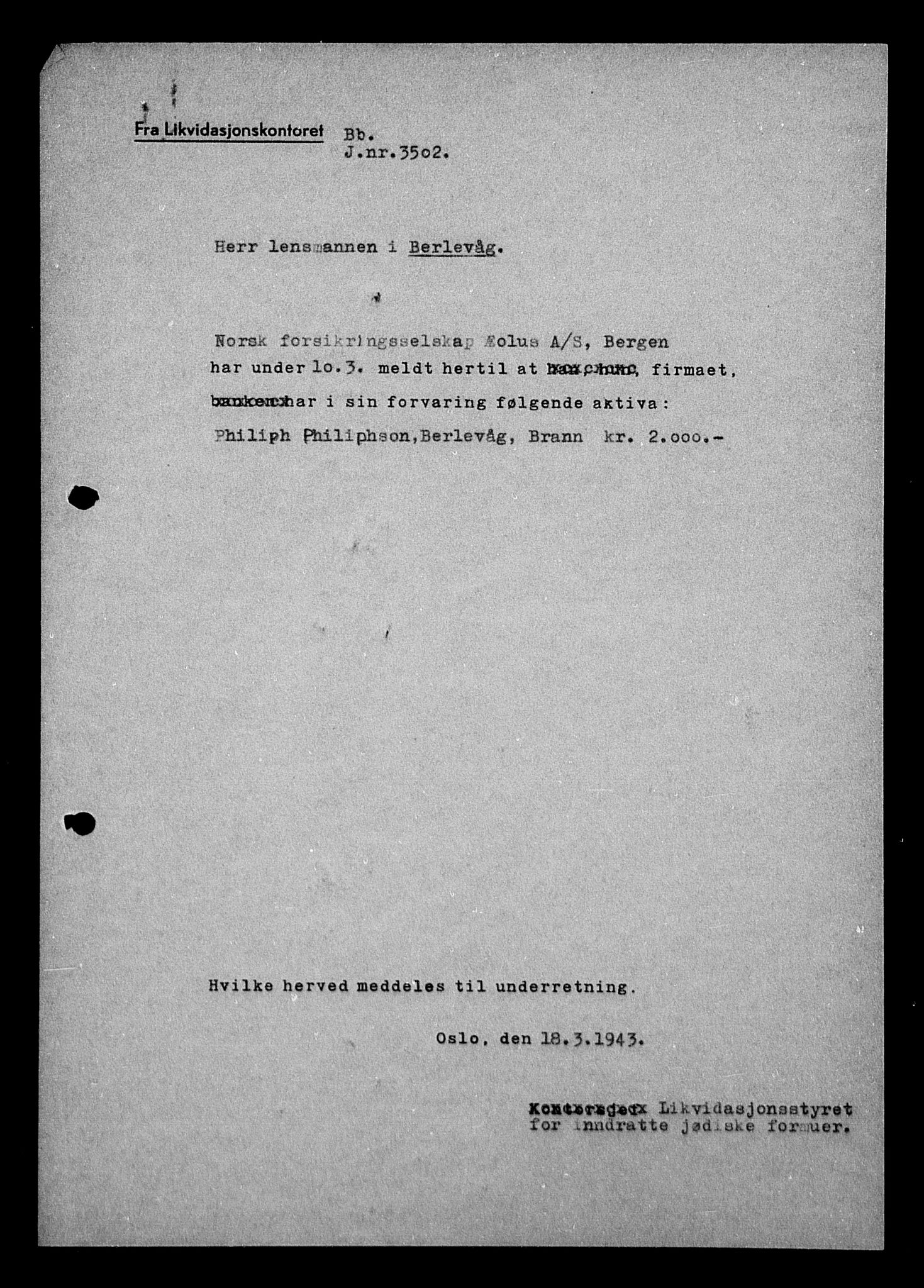 Justisdepartementet, Tilbakeføringskontoret for inndratte formuer, AV/RA-S-1564/H/Hc/Hcb/L0915: --, 1945-1947, p. 235