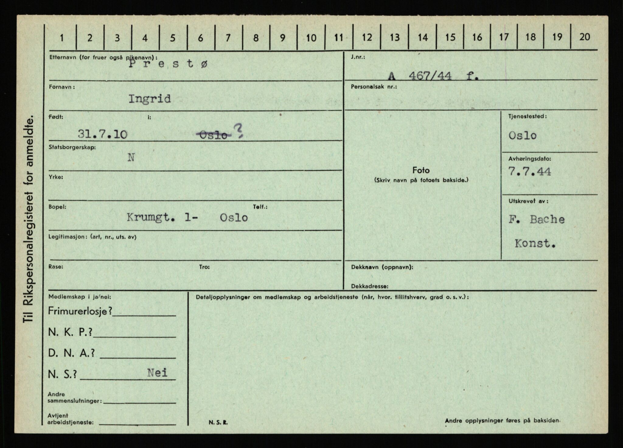 Statspolitiet - Hovedkontoret / Osloavdelingen, AV/RA-S-1329/C/Ca/L0012: Oanæs - Quistgaard	, 1943-1945, p. 4819