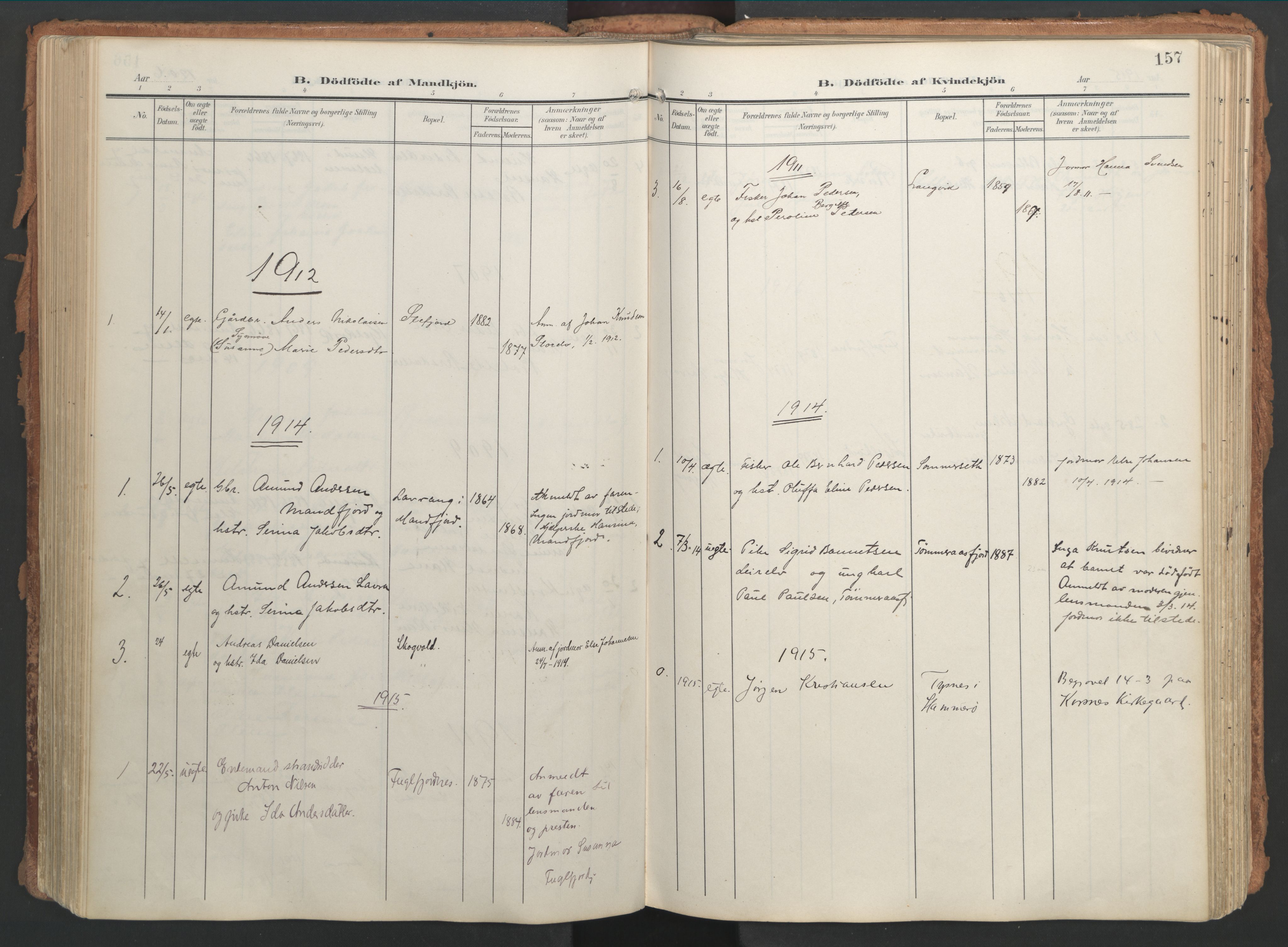 Ministerialprotokoller, klokkerbøker og fødselsregistre - Nordland, AV/SAT-A-1459/861/L0871: Parish register (official) no. 861A06, 1903-1916, p. 157