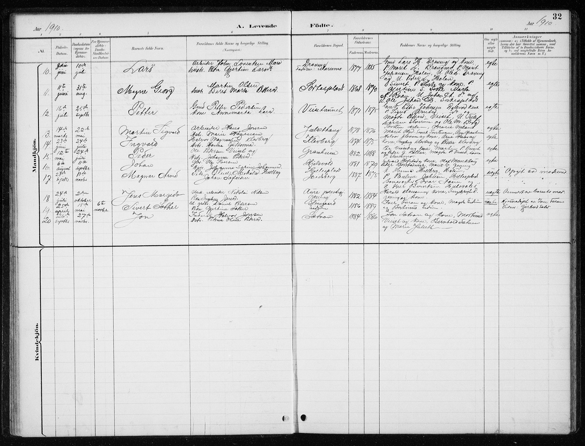 Ministerialprotokoller, klokkerbøker og fødselsregistre - Nord-Trøndelag, SAT/A-1458/710/L0096: Parish register (copy) no. 710C01, 1892-1925, p. 32