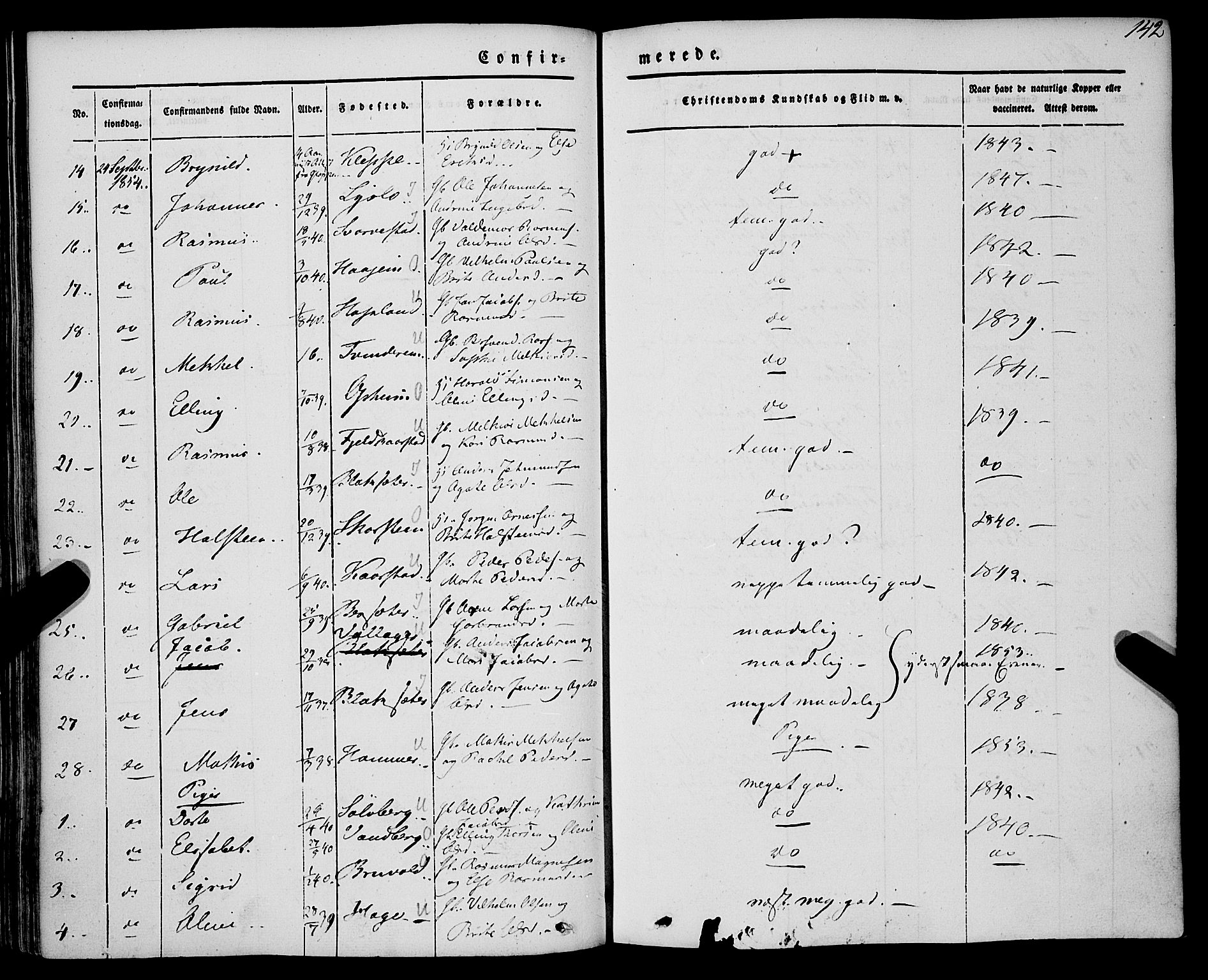 Innvik sokneprestembete, AV/SAB-A-80501: Parish register (official) no. A 5, 1847-1865, p. 142