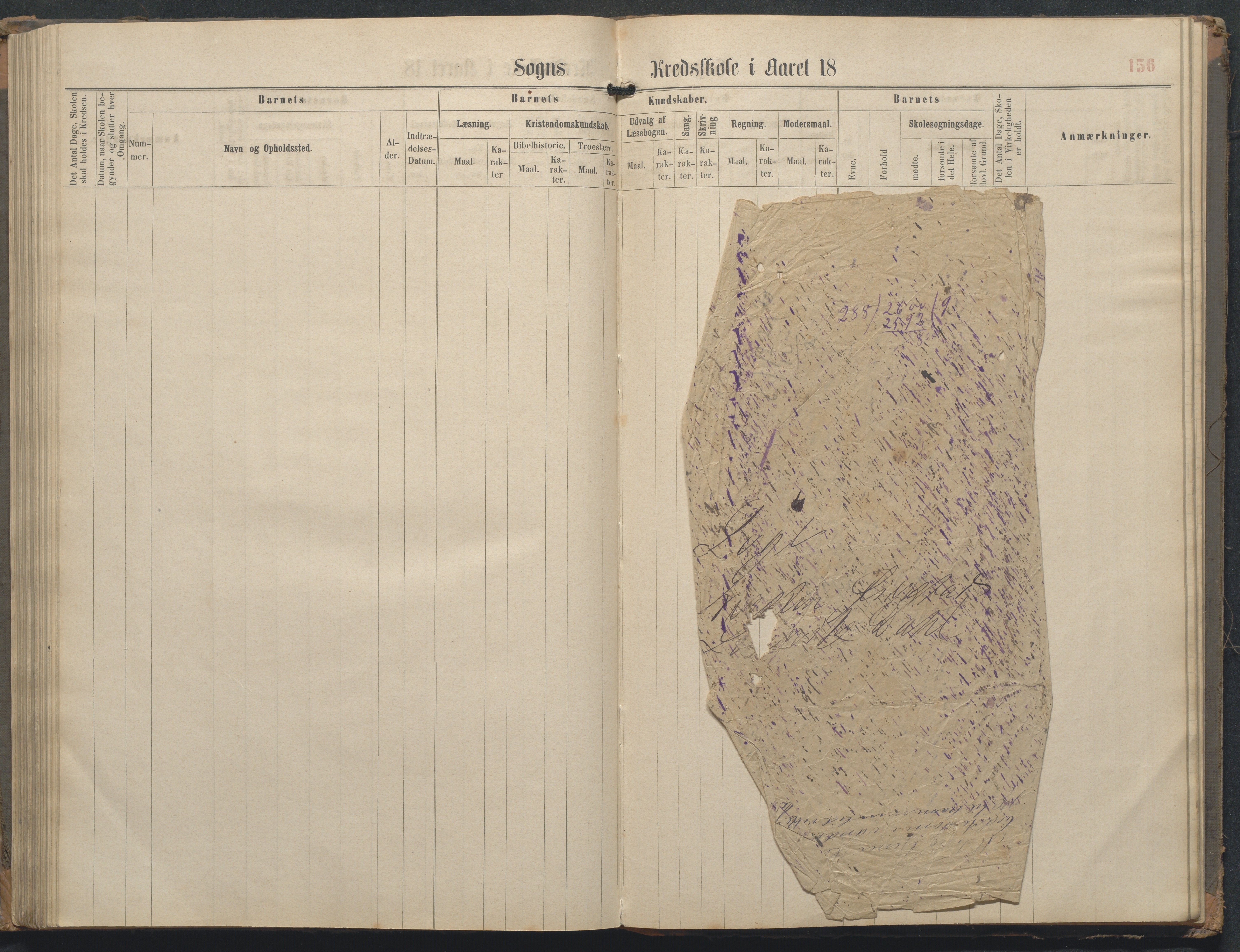 Øyestad kommune frem til 1979, AAKS/KA0920-PK/06/06L/L0002: Skoleprotokoll, 1863-1899, p. 156