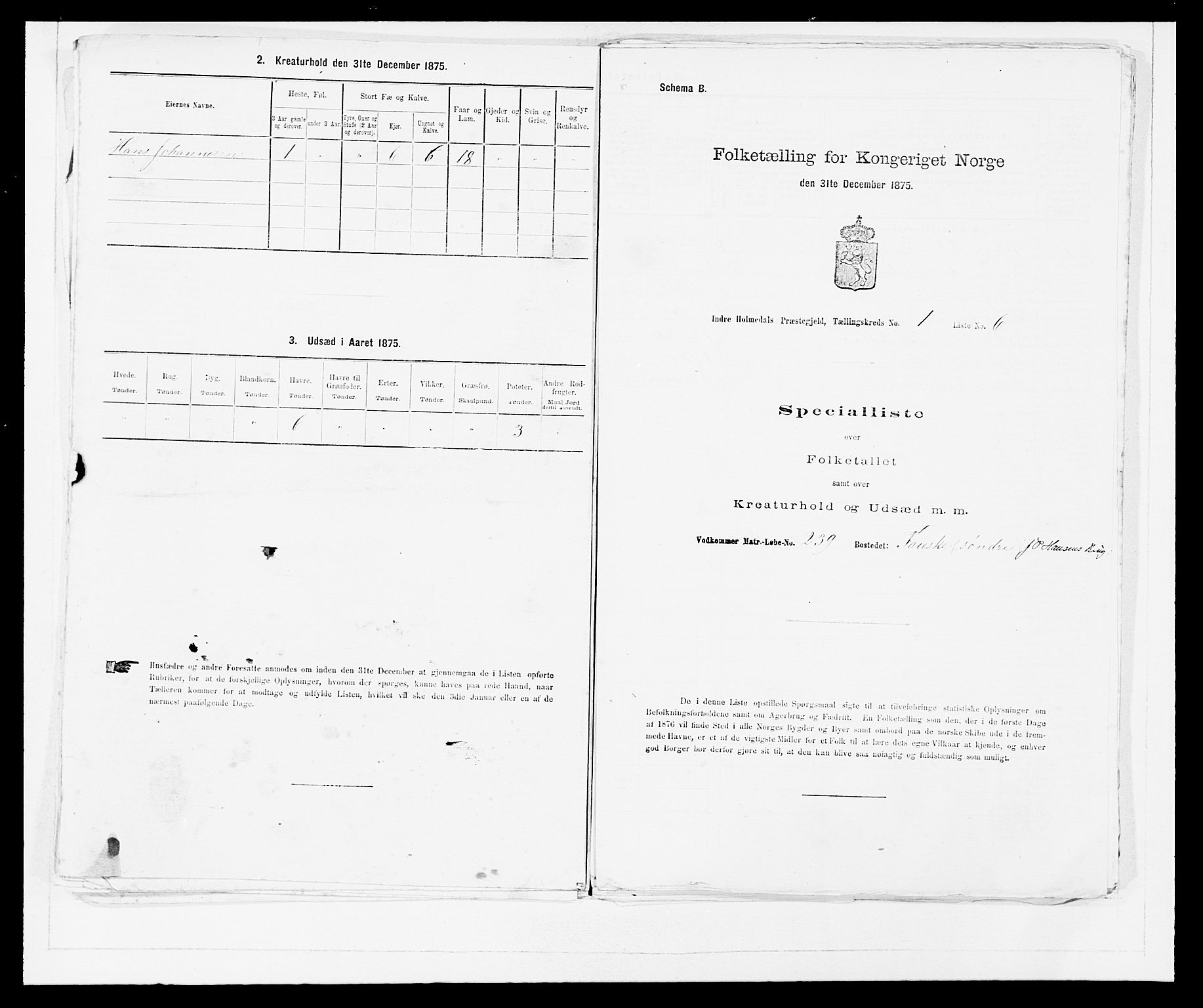 SAB, 1875 census for 1430P Indre Holmedal, 1875, p. 37