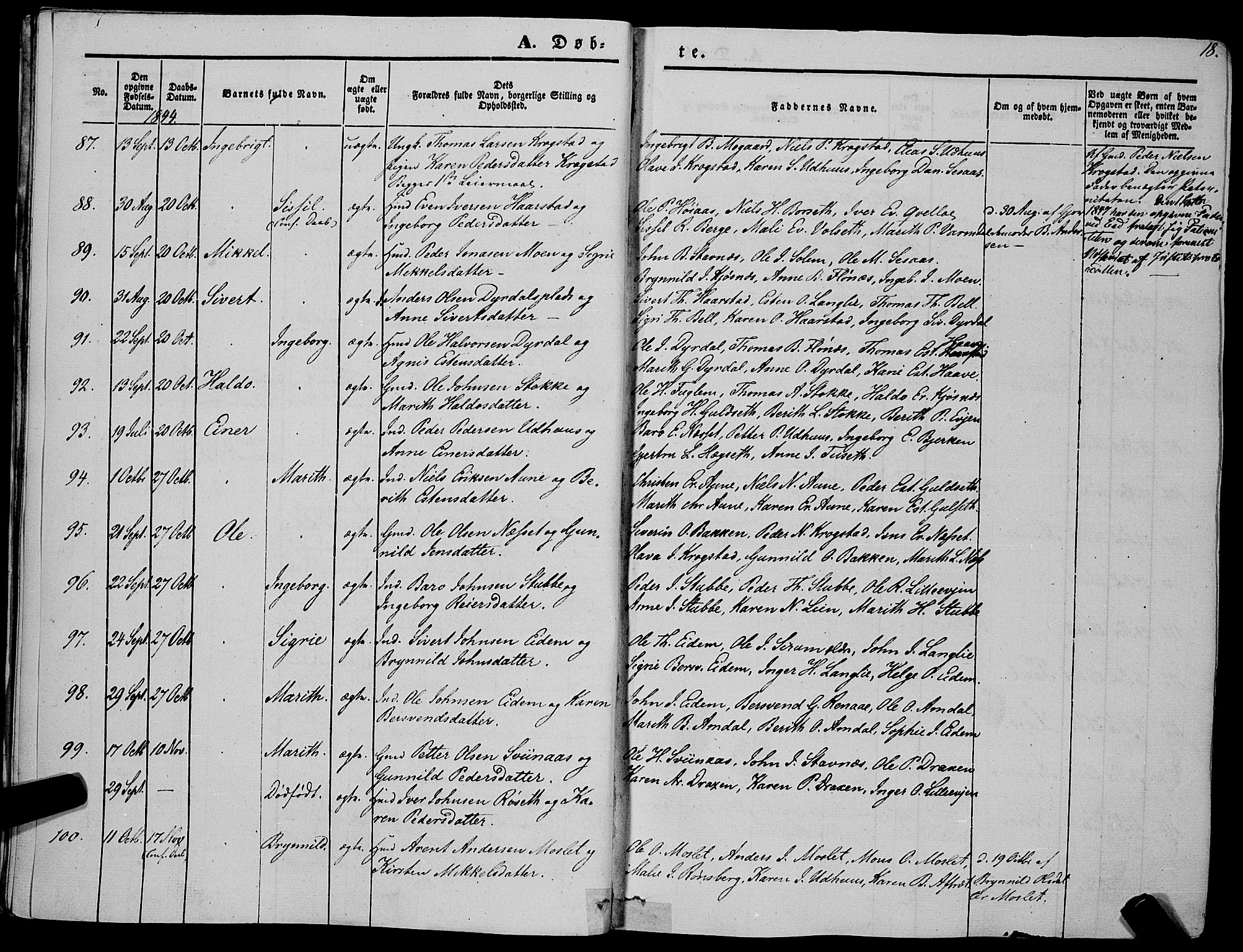 Ministerialprotokoller, klokkerbøker og fødselsregistre - Sør-Trøndelag, SAT/A-1456/695/L1145: Parish register (official) no. 695A06 /1, 1843-1859, p. 18