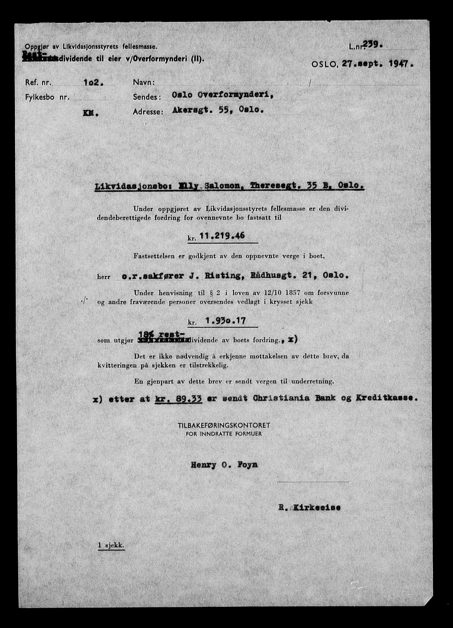 Justisdepartementet, Tilbakeføringskontoret for inndratte formuer, AV/RA-S-1564/H/Hc/Hcc/L0976: --, 1945-1947, p. 11