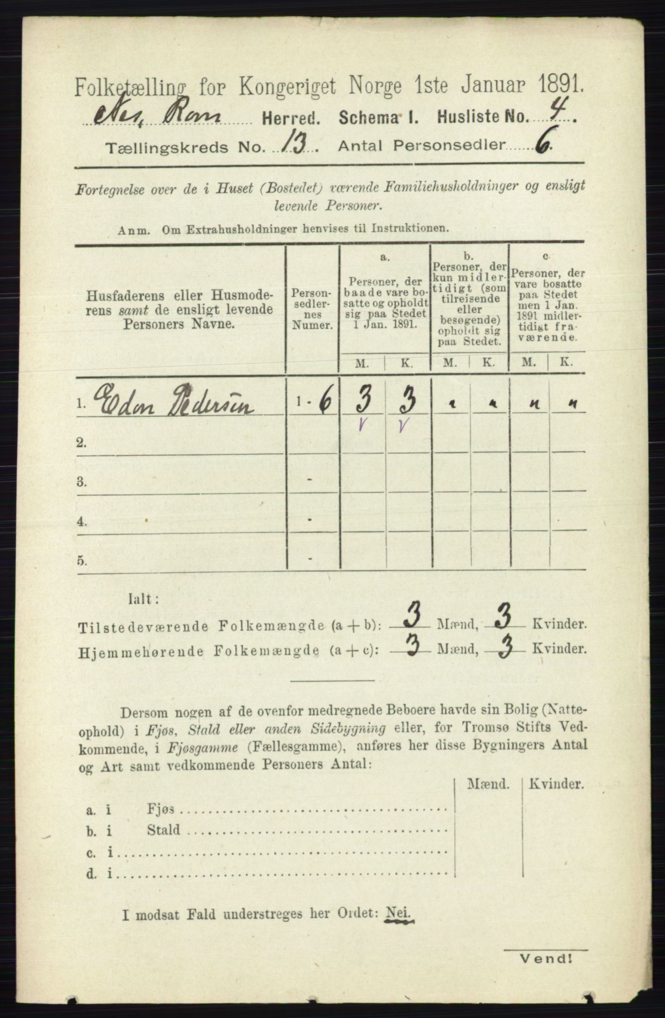 RA, 1891 census for 0236 Nes, 1891, p. 7738