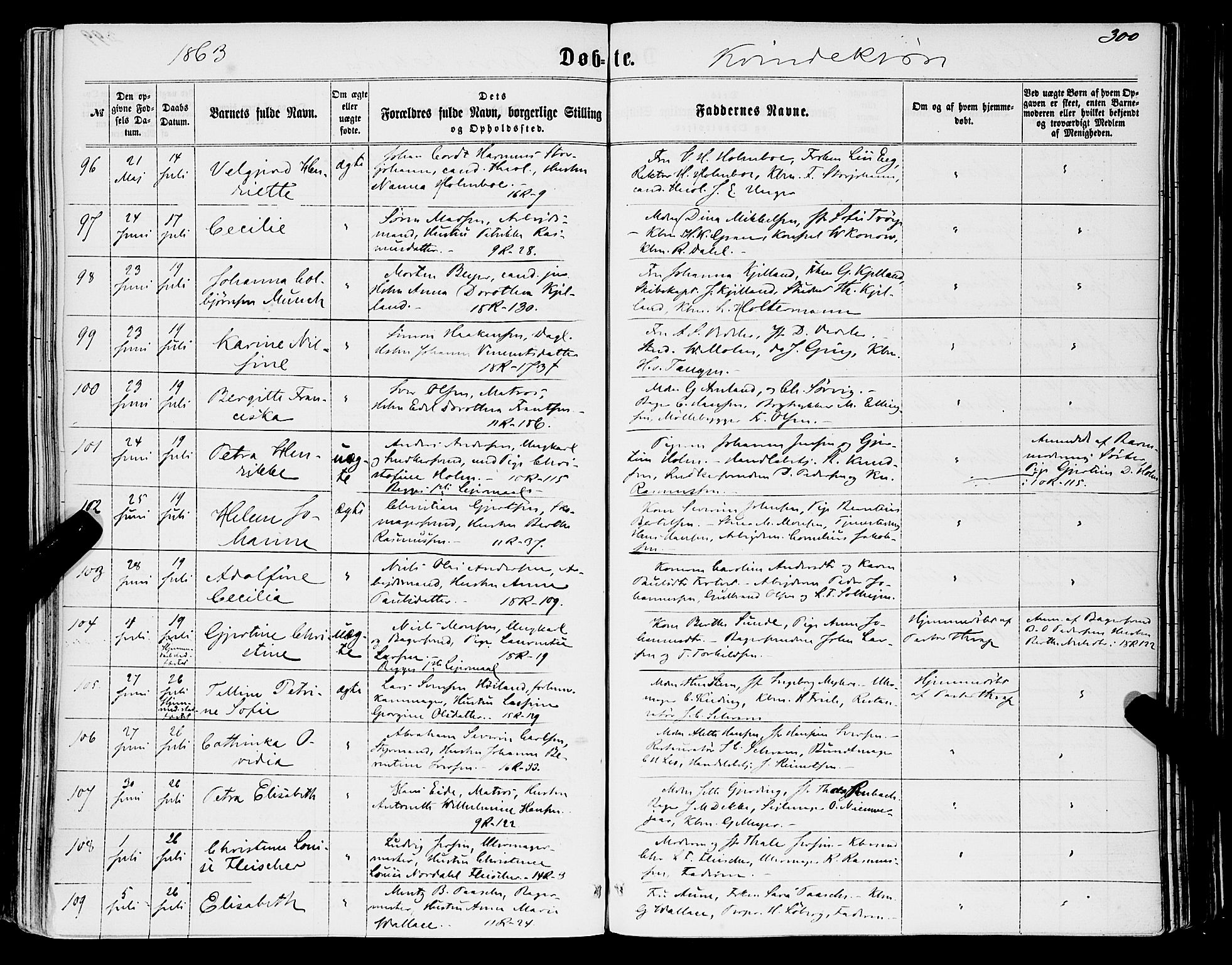 Domkirken sokneprestembete, SAB/A-74801/H/Haa/L0021: Parish register (official) no. B 4, 1859-1871, p. 300