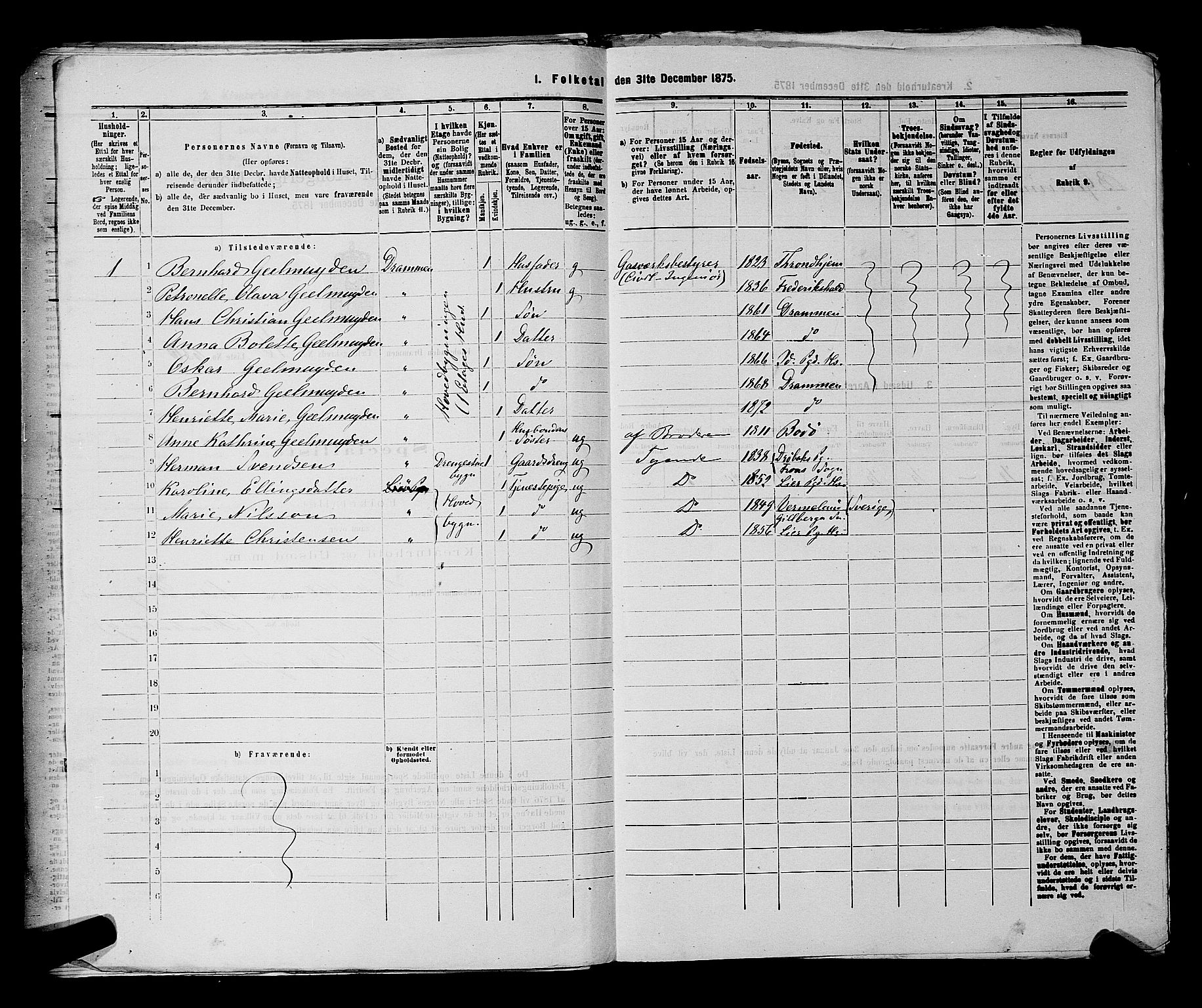 SAKO, 1875 census for 0602 Drammen, 1875, p. 1852