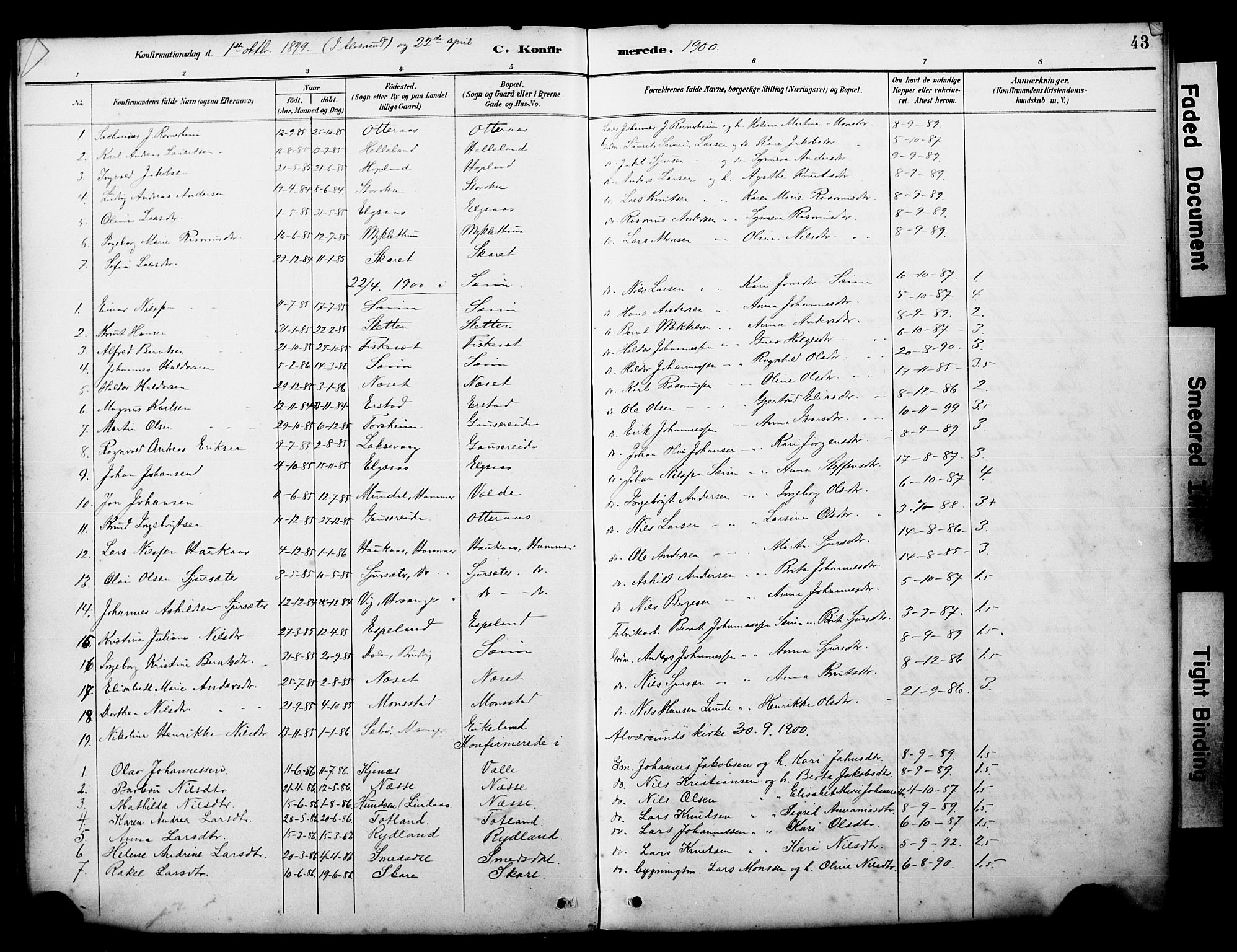 Alversund Sokneprestembete, SAB/A-73901/H/Ha/Hab: Parish register (copy) no. D 3, 1890-1908, p. 43
