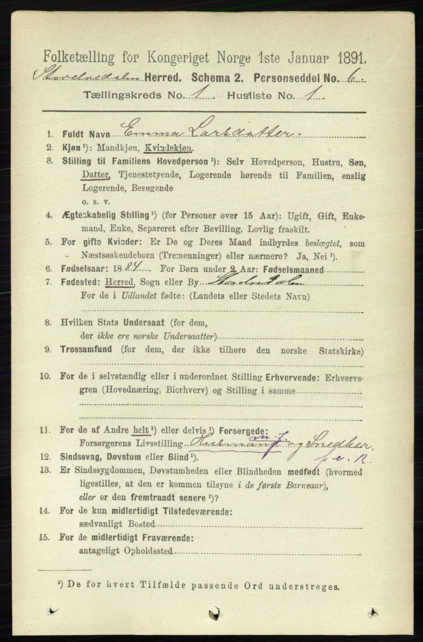 RA, 1891 census for 0430 Stor-Elvdal, 1891, p. 76