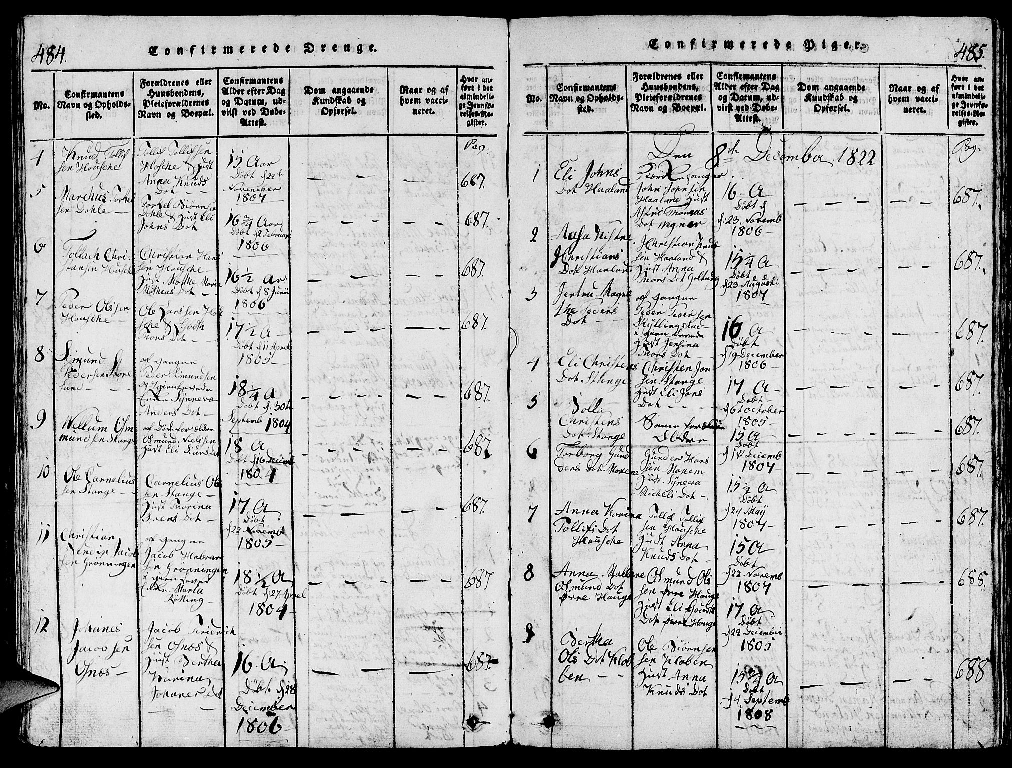 Torvastad sokneprestkontor, AV/SAST-A -101857/H/Ha/Hab/L0001: Parish register (copy) no. B 1 /1, 1817-1835, p. 484-485