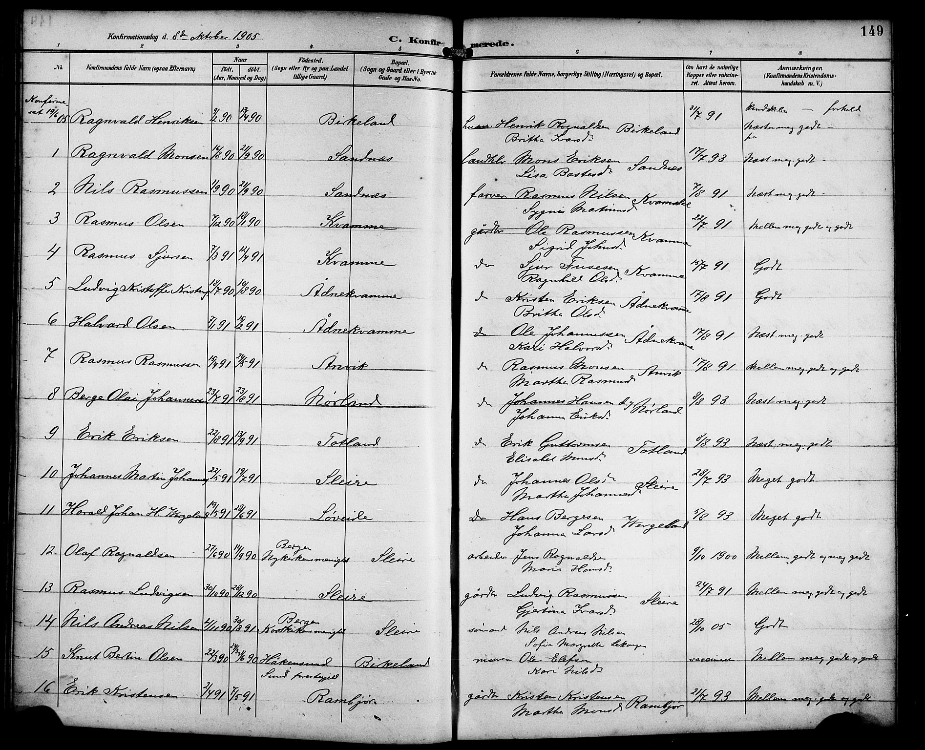 Masfjorden Sokneprestembete, SAB/A-77001: Parish register (copy) no. B 1, 1892-1913, p. 149