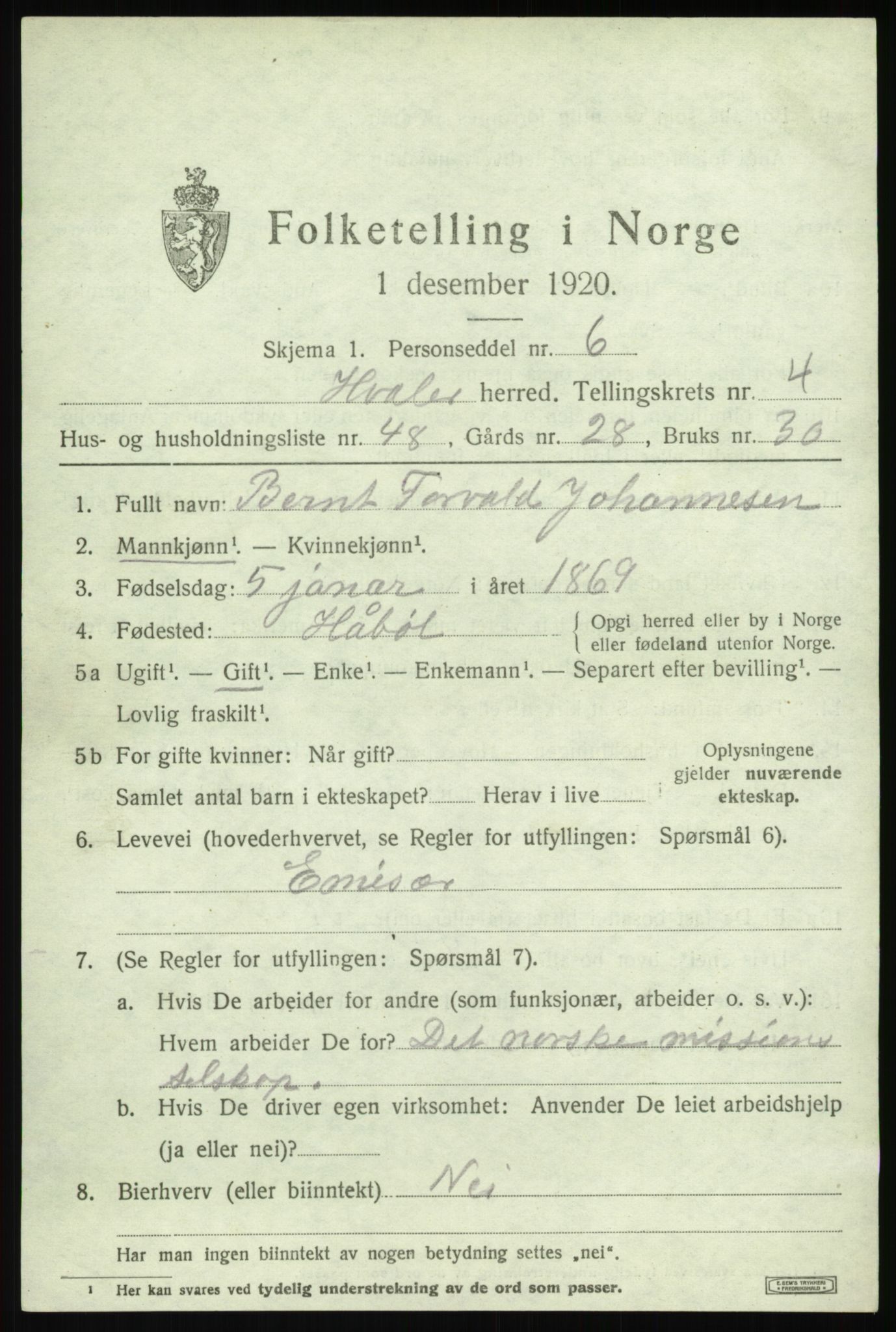 SAO, 1920 census for Hvaler, 1920, p. 5122