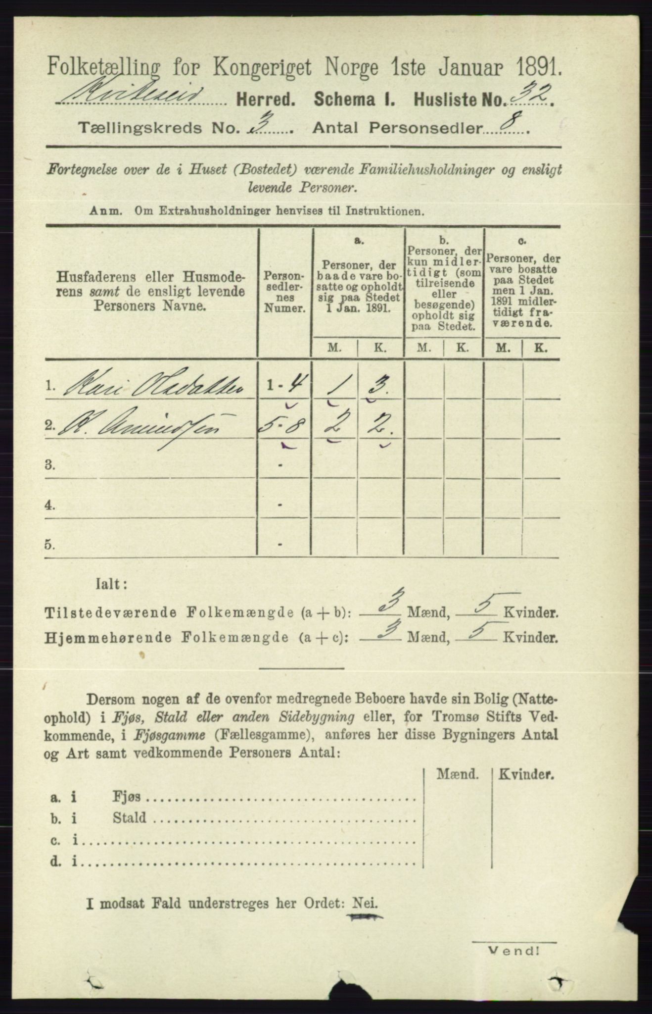 RA, 1891 census for 0829 Kviteseid, 1891, p. 495