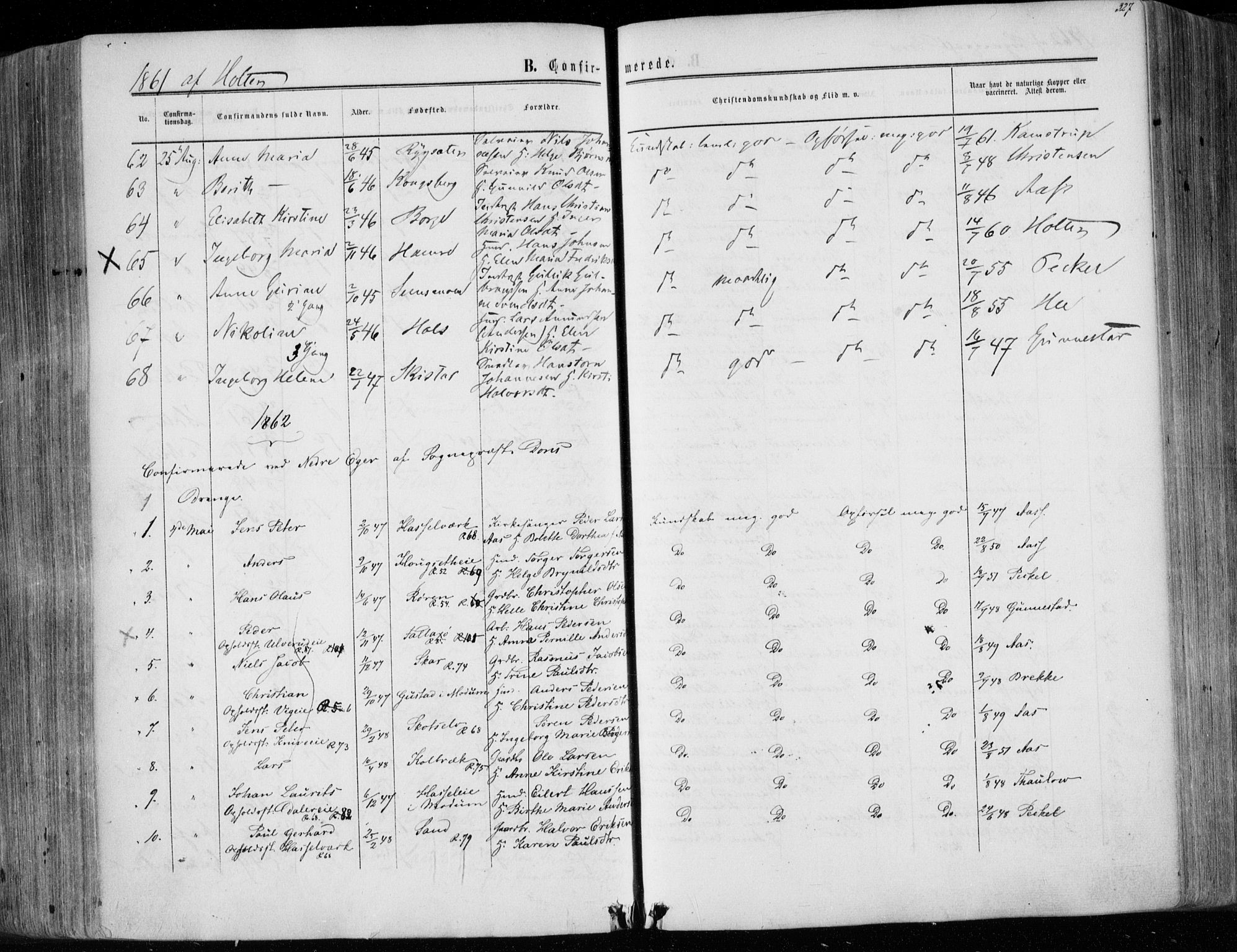 Eiker kirkebøker, AV/SAKO-A-4/F/Fa/L0016: Parish register (official) no. I 16, 1860-1868, p. 327