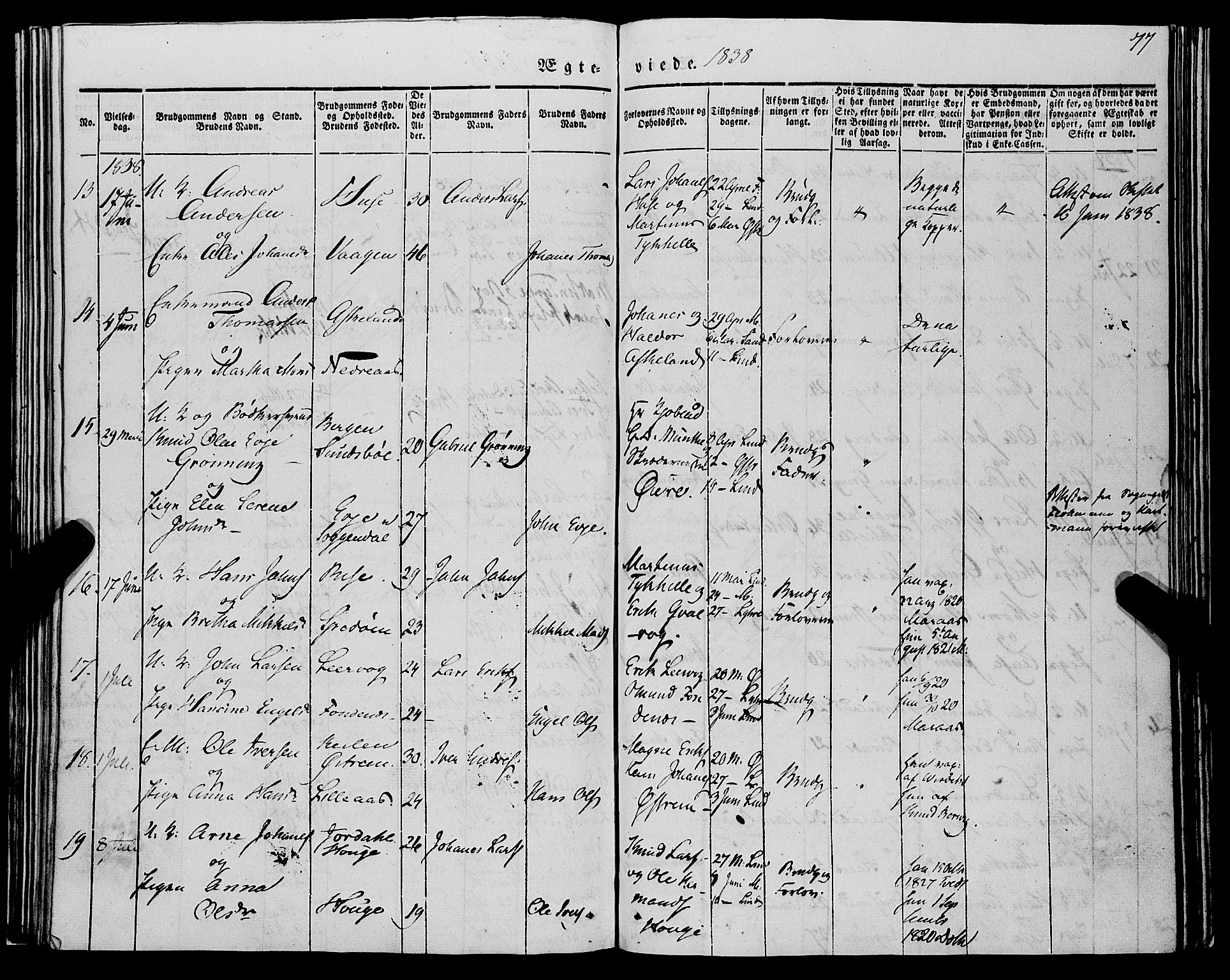 Lindås Sokneprestembete, SAB/A-76701/H/Haa: Parish register (official) no. A 12, 1836-1848, p. 77