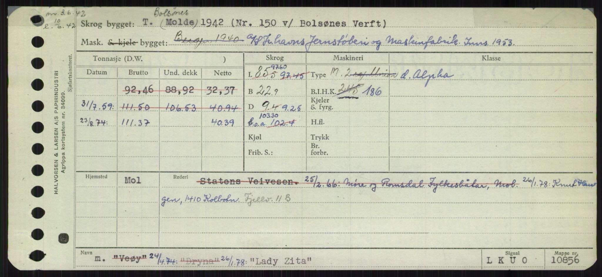 Sjøfartsdirektoratet med forløpere, Skipsmålingen, RA/S-1627/H/Ha/L0003/0002: Fartøy, Hilm-Mar / Fartøy, Kom-Mar, p. 253