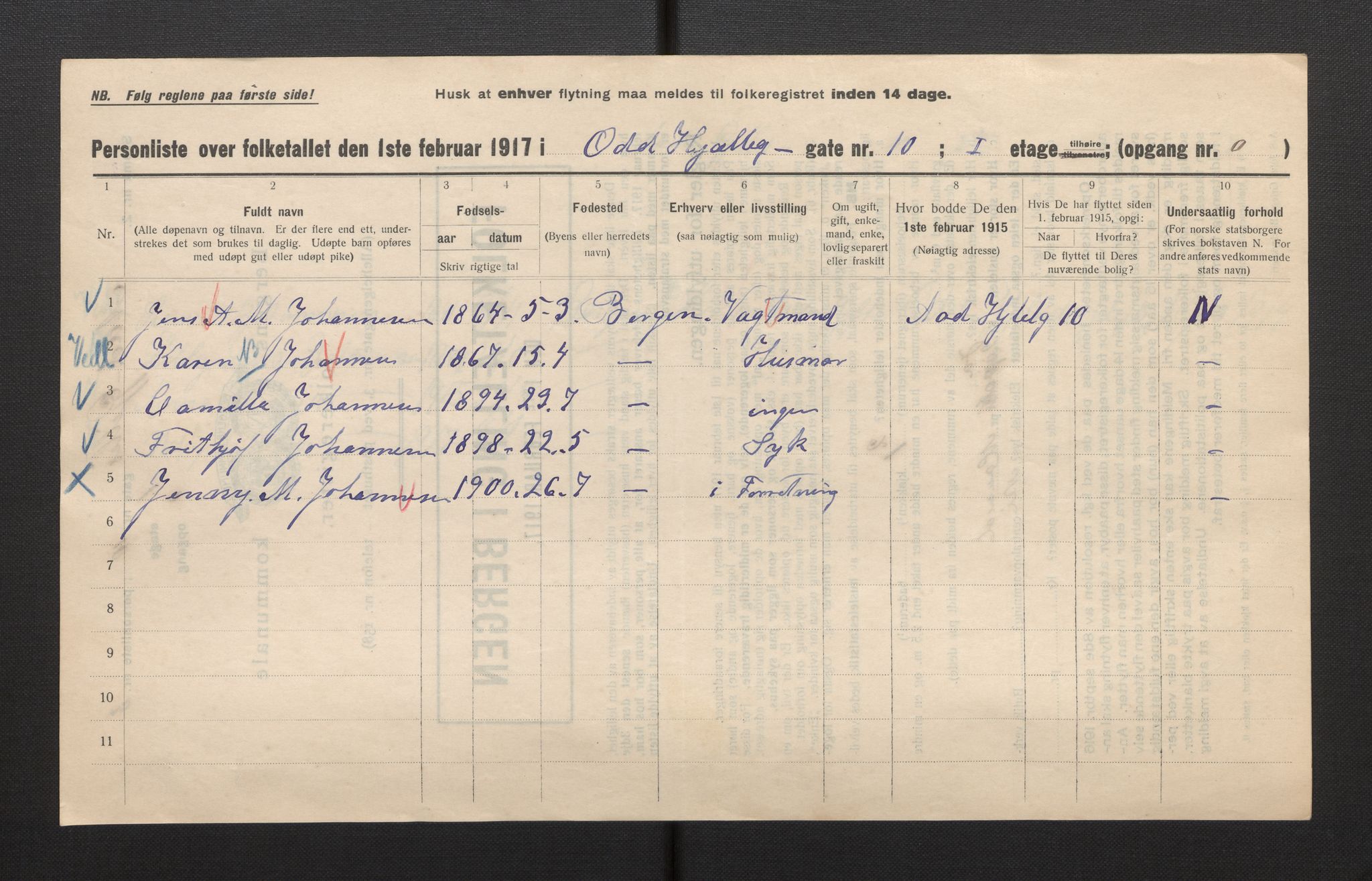 SAB, Municipal Census 1917 for Bergen, 1917, p. 21