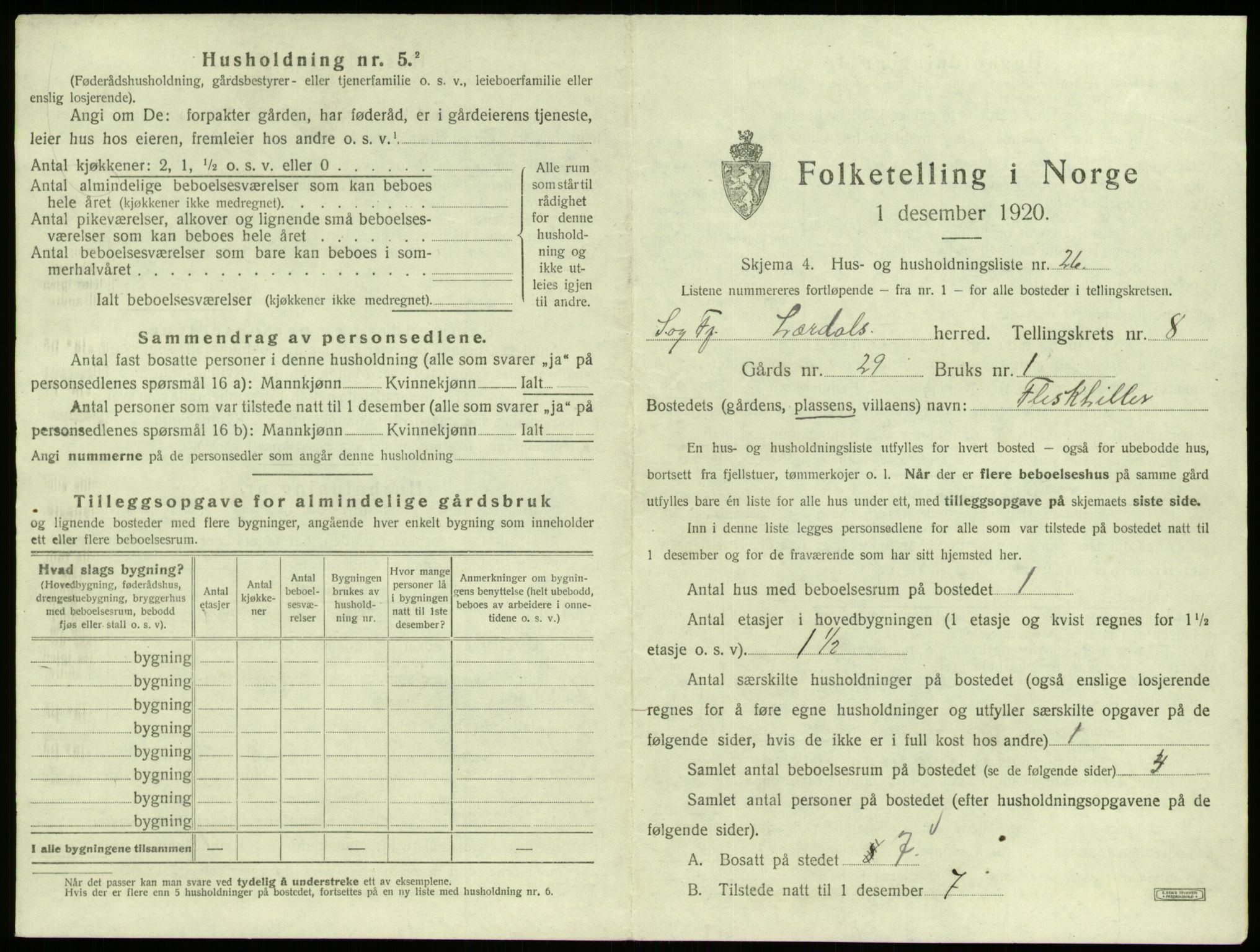 SAB, 1920 census for Lærdal, 1920, p. 766