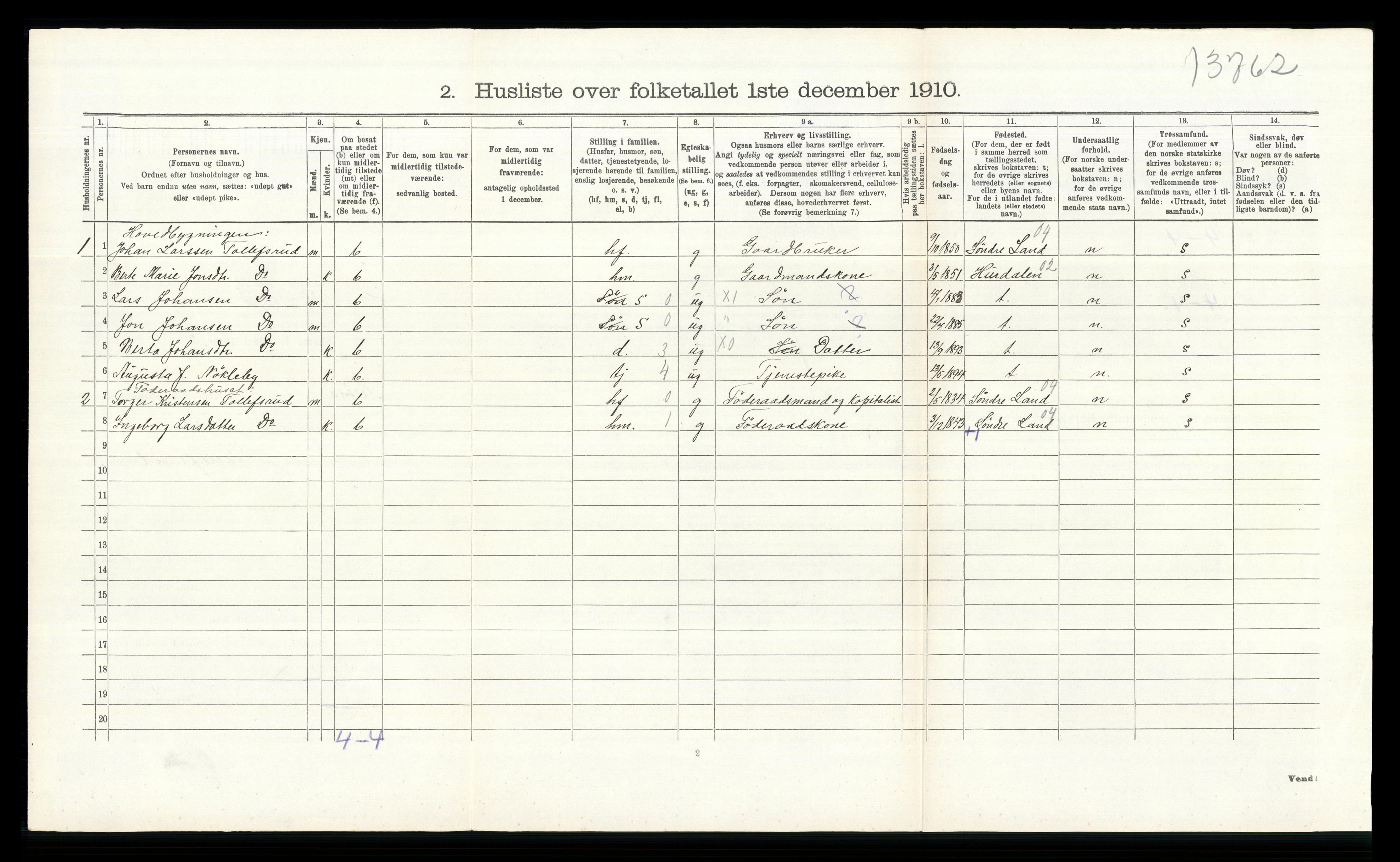 RA, 1910 census for Eina, 1910, p. 202