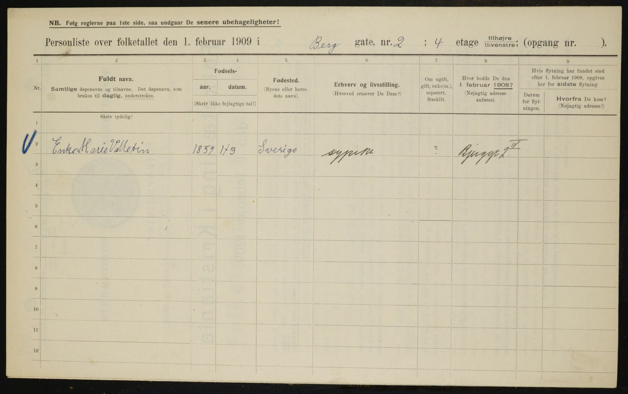 OBA, Municipal Census 1909 for Kristiania, 1909, p. 4926