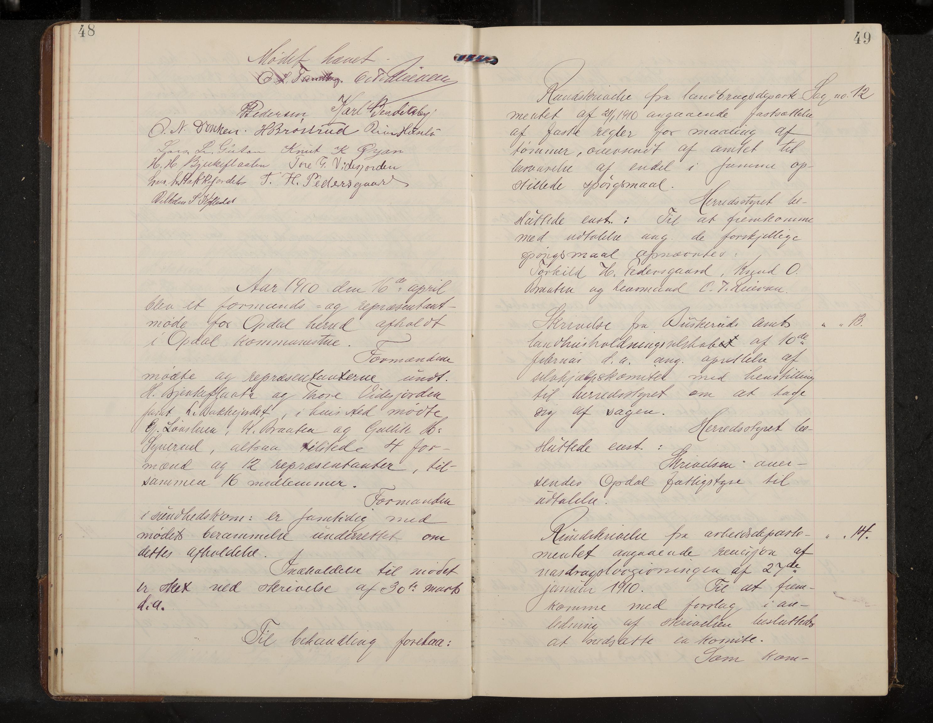 Uvdal formannskap og sentraladministrasjon, IKAK/0634021/A/Aa/L0002: Møtebok, 1909-1915, p. 48-49