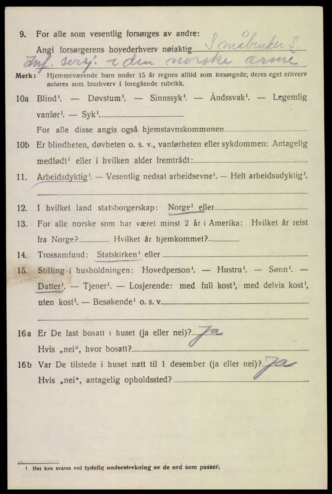 SAK, 1920 census for Fjotland, 1920, p. 2219