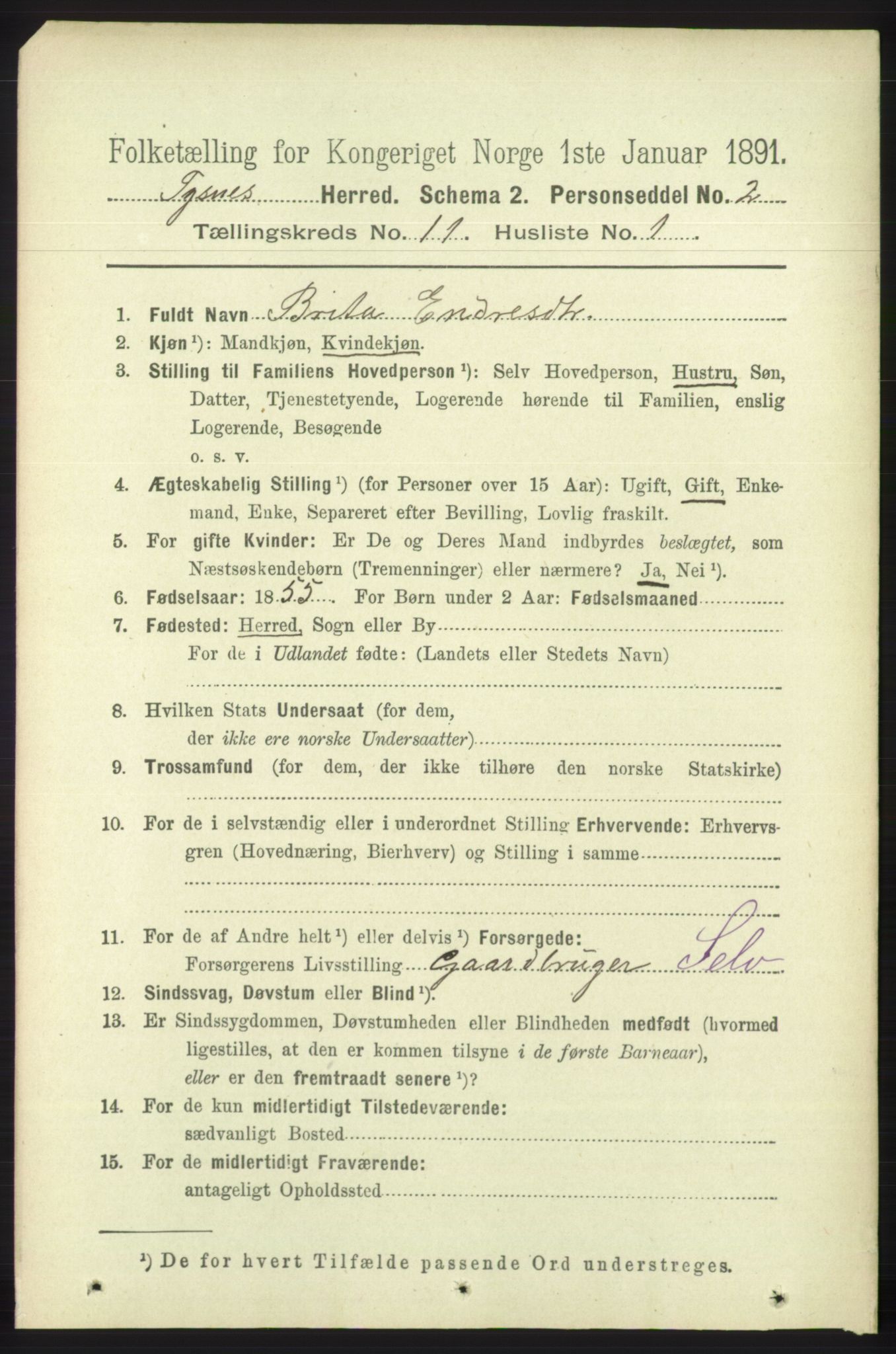 RA, 1891 census for 1223 Tysnes, 1891, p. 5364