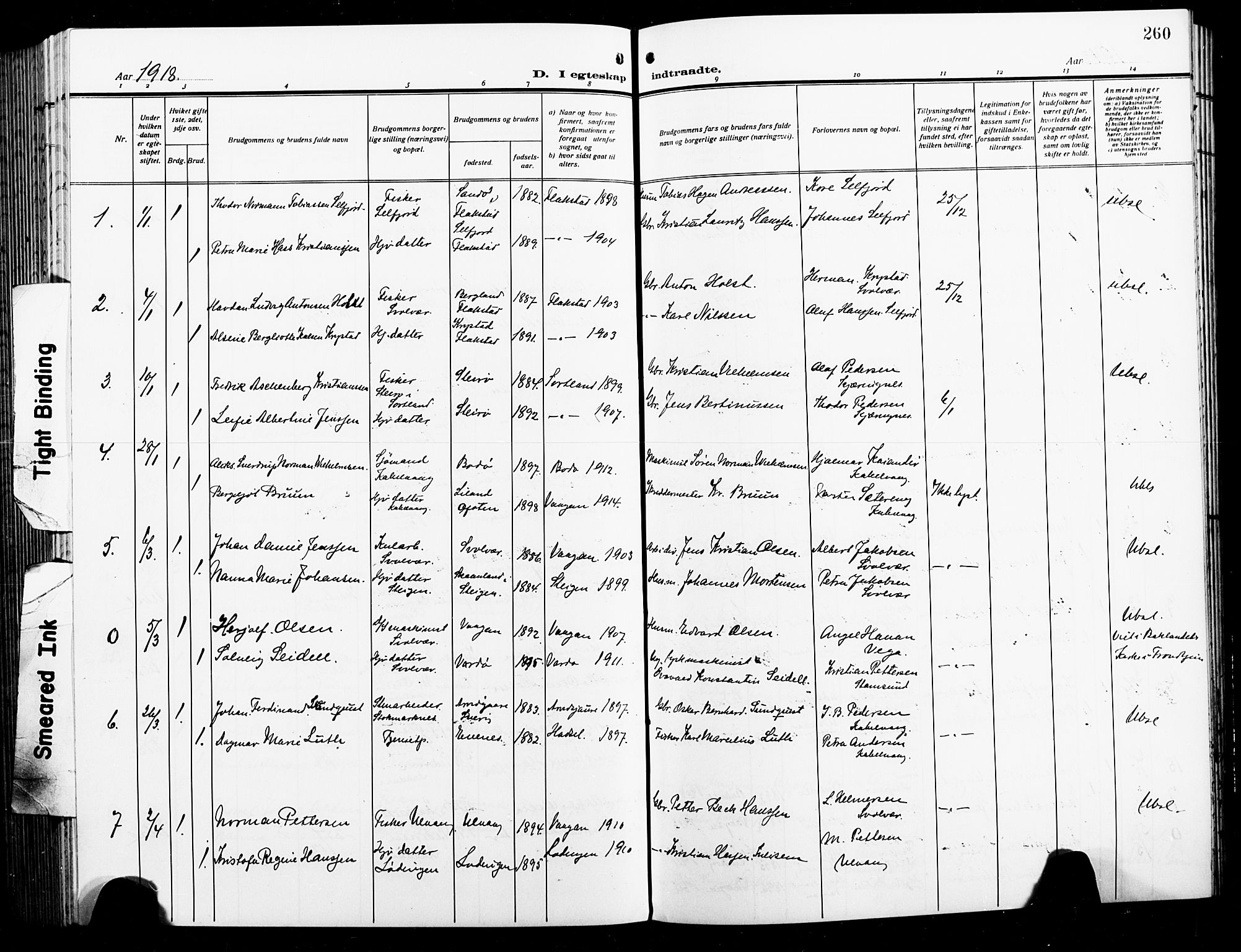 Ministerialprotokoller, klokkerbøker og fødselsregistre - Nordland, SAT/A-1459/874/L1080: Parish register (copy) no. 874C09, 1915-1925, p. 260