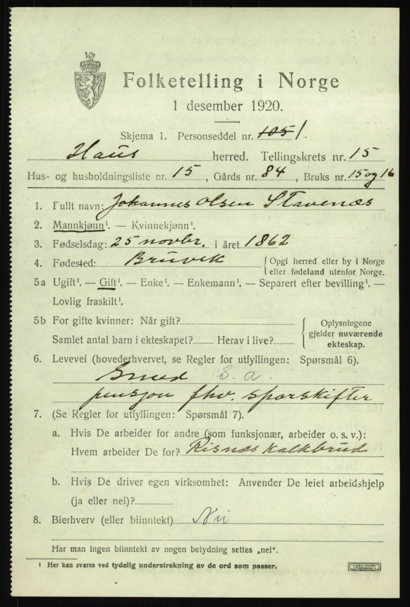 SAB, 1920 census for Haus, 1920, p. 9398