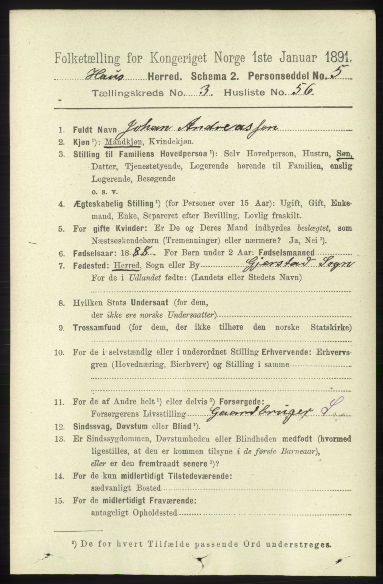 RA, 1891 census for 1250 Haus, 1891, p. 1318