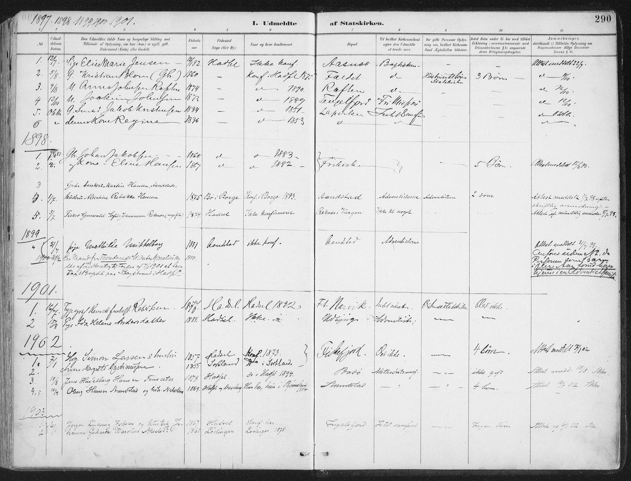 Ministerialprotokoller, klokkerbøker og fødselsregistre - Nordland, AV/SAT-A-1459/888/L1246: Parish register (official) no. 888A12, 1891-1903, p. 290