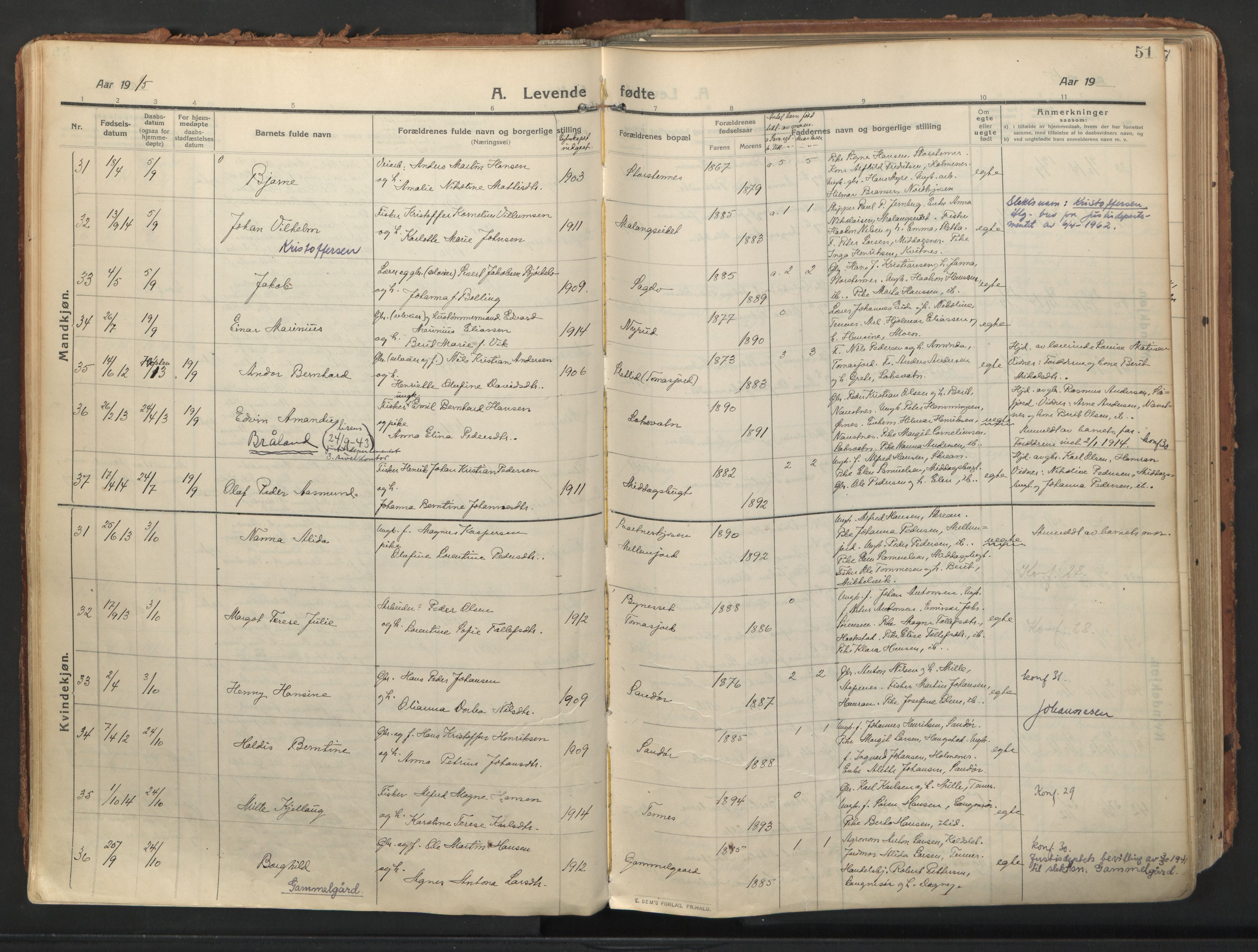 Balsfjord sokneprestembete, AV/SATØ-S-1303/G/Ga/L0009kirke: Parish register (official) no. 9, 1909-1921, p. 51