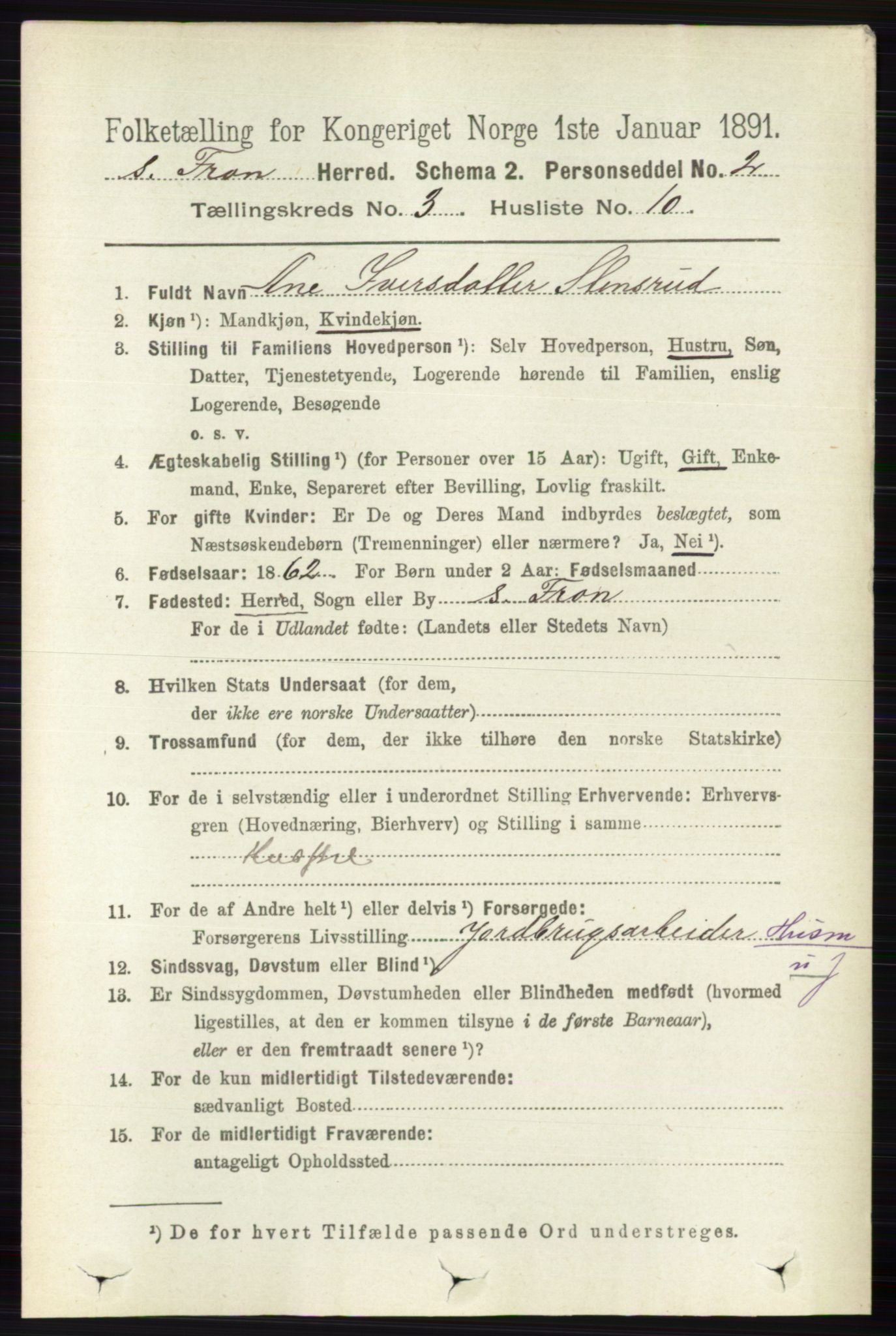 RA, 1891 census for 0519 Sør-Fron, 1891, p. 1018