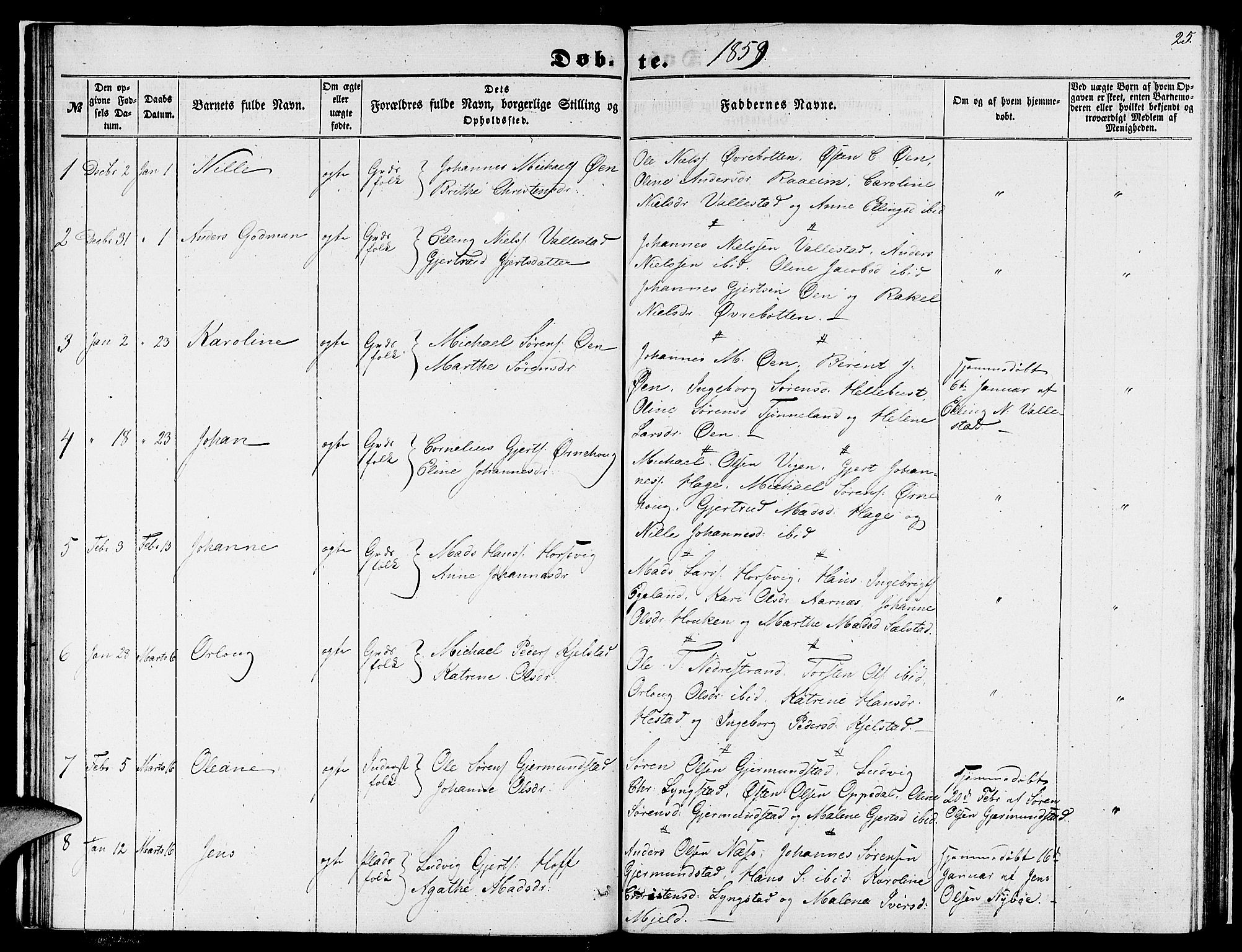 Gaular sokneprestembete, SAB/A-80001/H/Hab: Parish register (copy) no. C 1, 1853-1877, p. 25