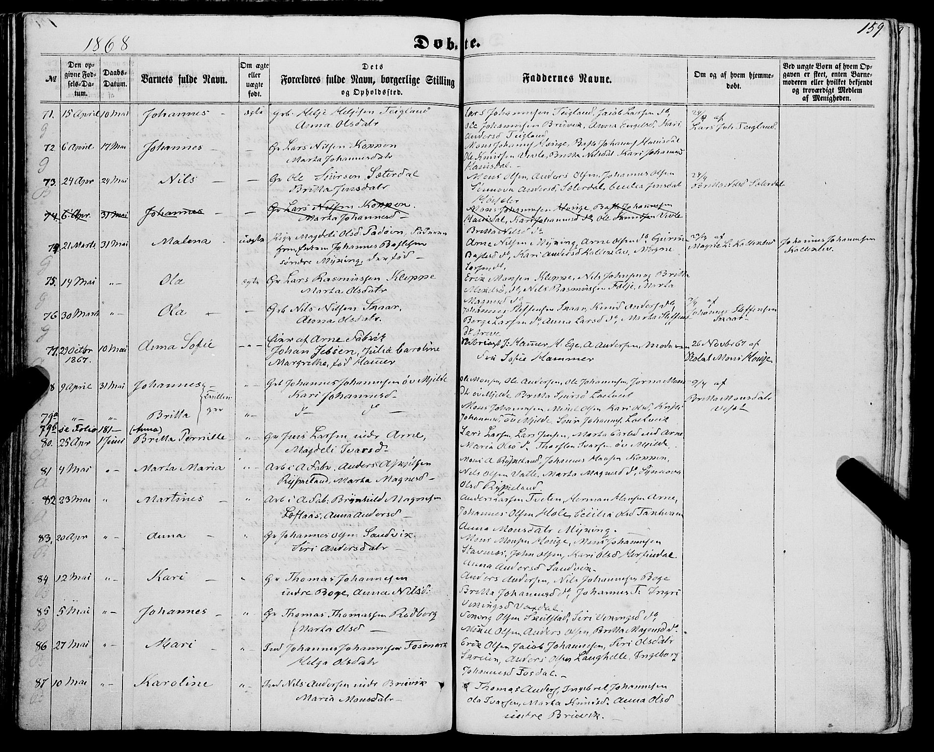 Haus sokneprestembete, SAB/A-75601/H/Haa: Parish register (official) no. A 17, 1858-1870, p. 159