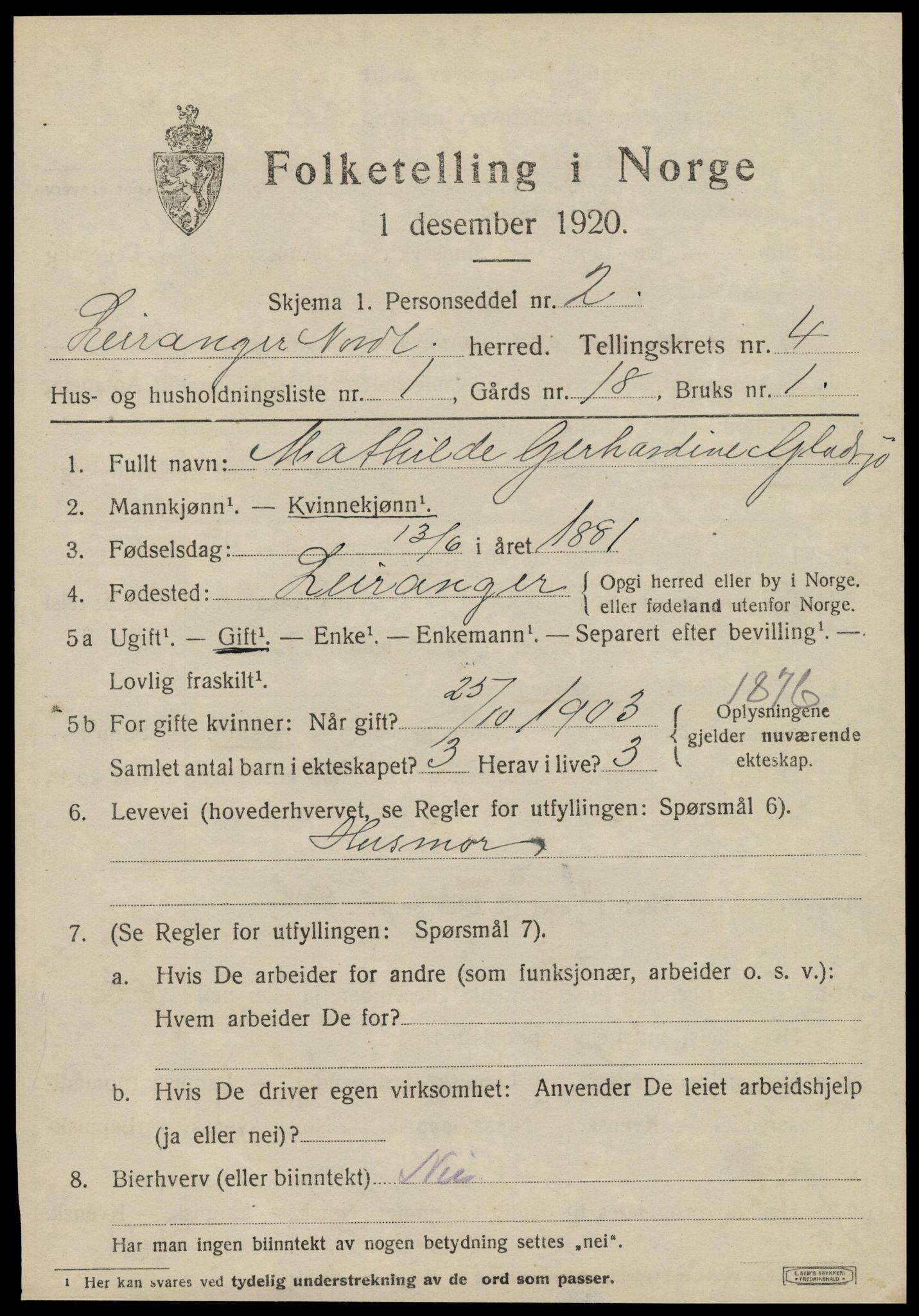 SAT, 1920 census for Leiranger, 1920, p. 1529