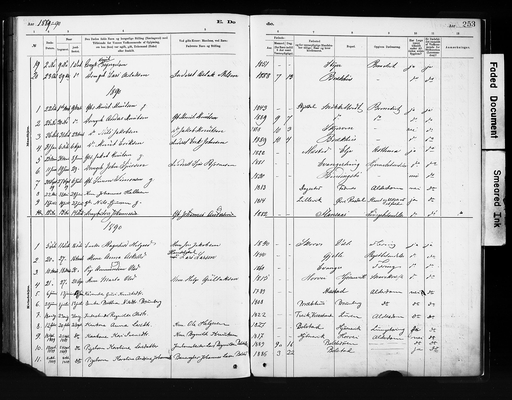 Evanger sokneprestembete, SAB/A-99924: Parish register (official) no. A 1, 1877-1899, p. 253