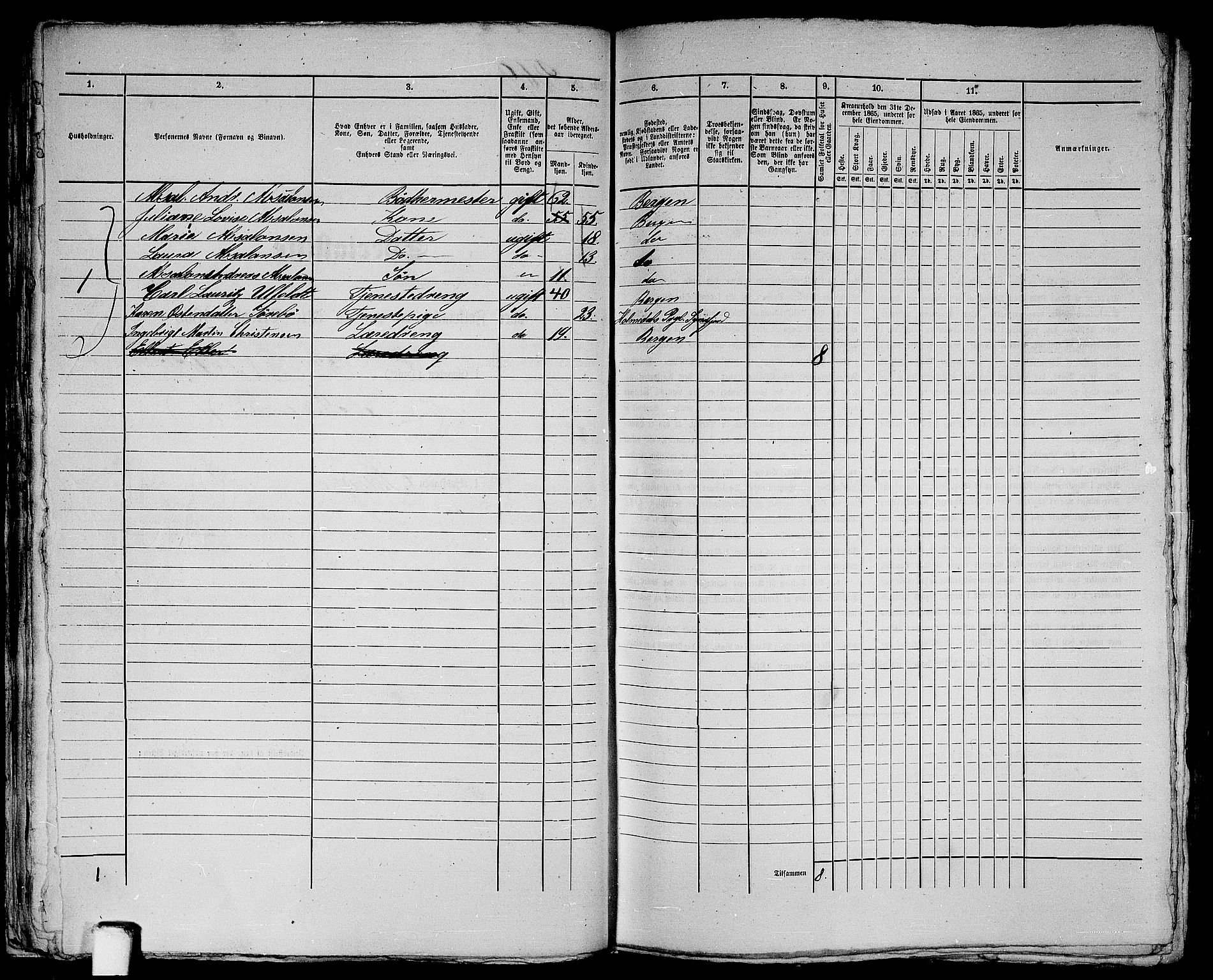 RA, 1865 census for Bergen, 1865, p. 590