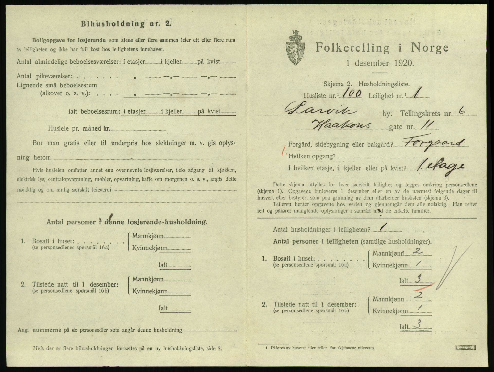 SAKO, 1920 census for Larvik, 1920, p. 5758