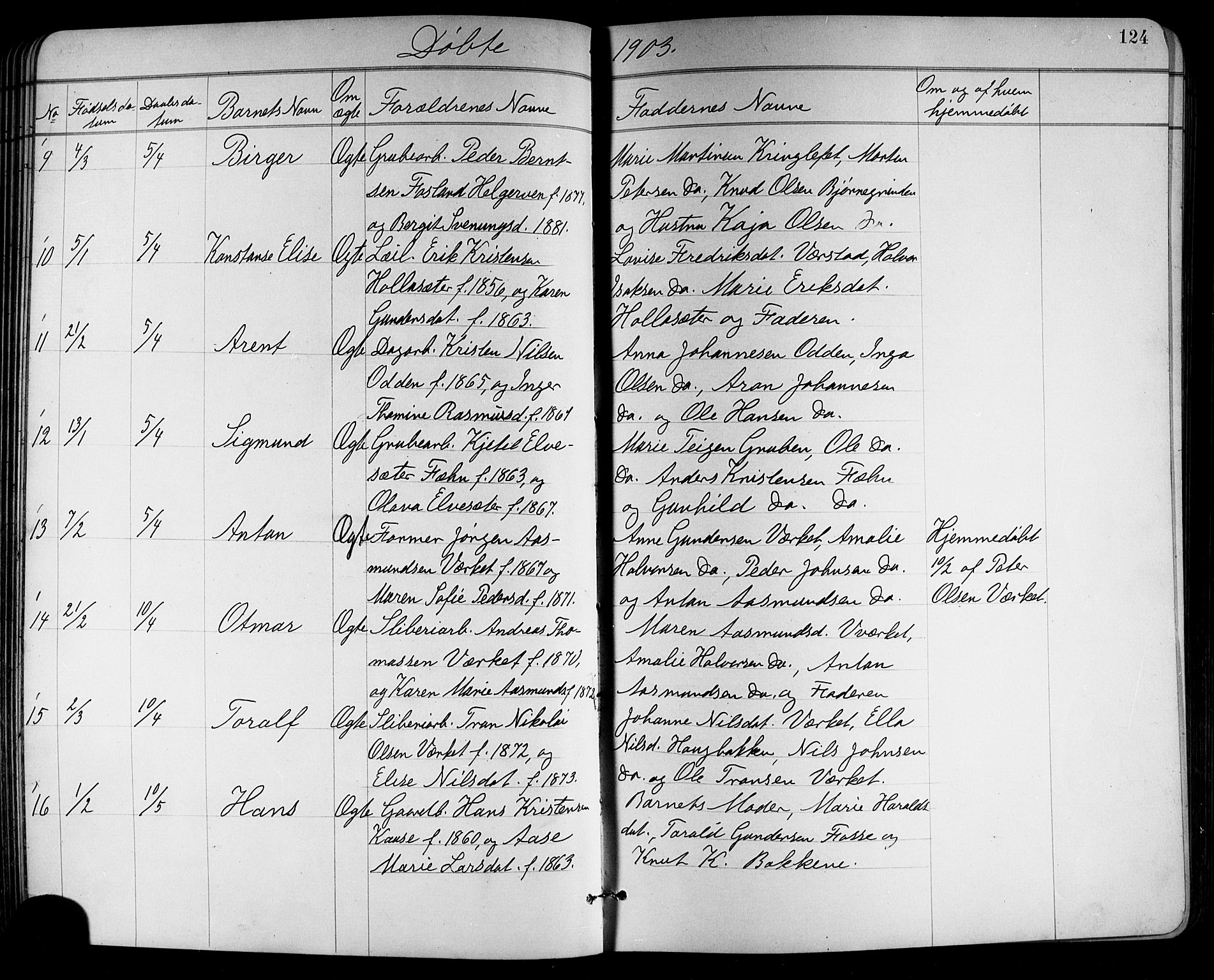 Holla kirkebøker, SAKO/A-272/G/Ga/L0005: Parish register (copy) no. I 5, 1891-1917, p. 124