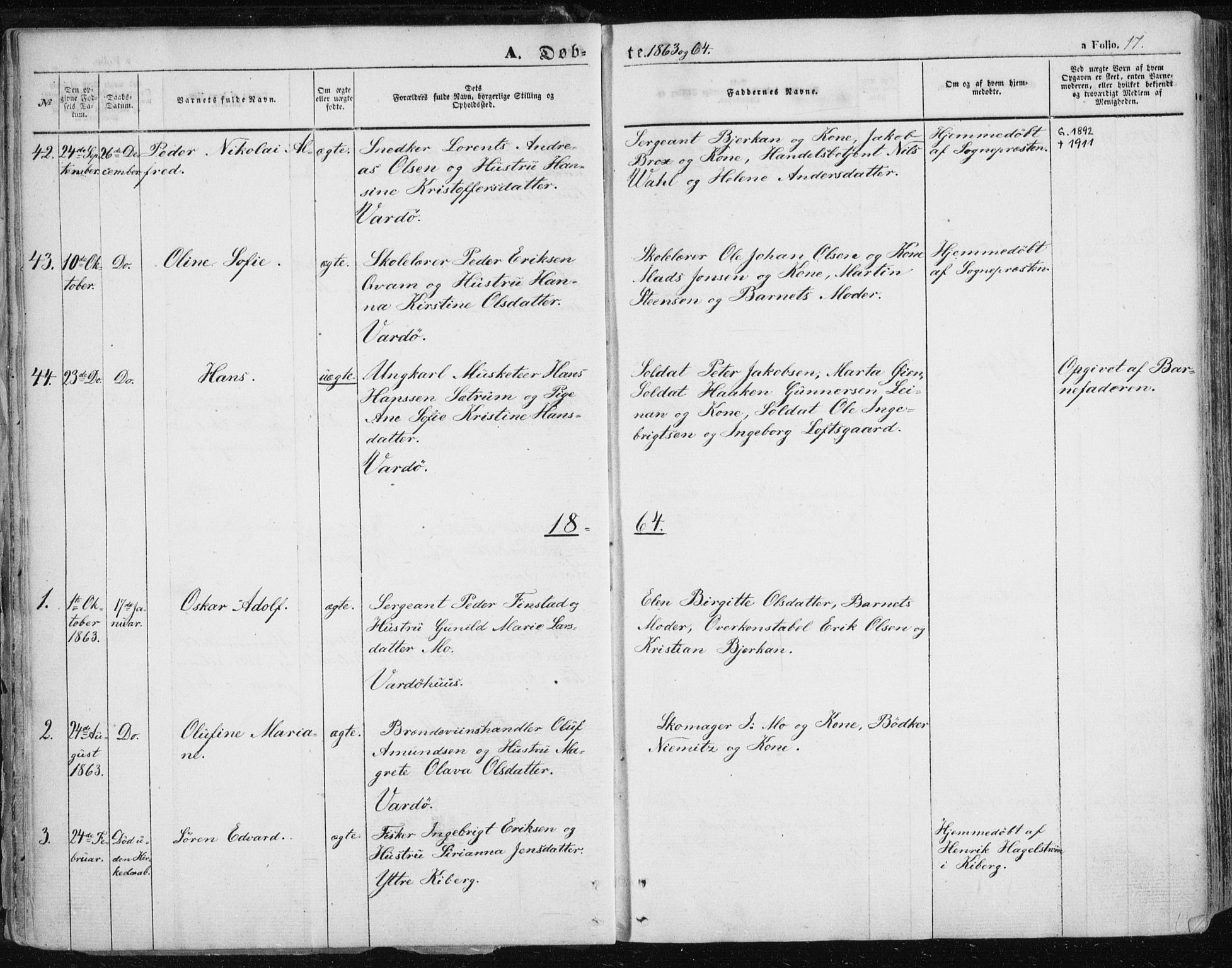 Vardø sokneprestkontor, SATØ/S-1332/H/Ha/L0004kirke: Parish register (official) no. 4, 1862-1871, p. 17
