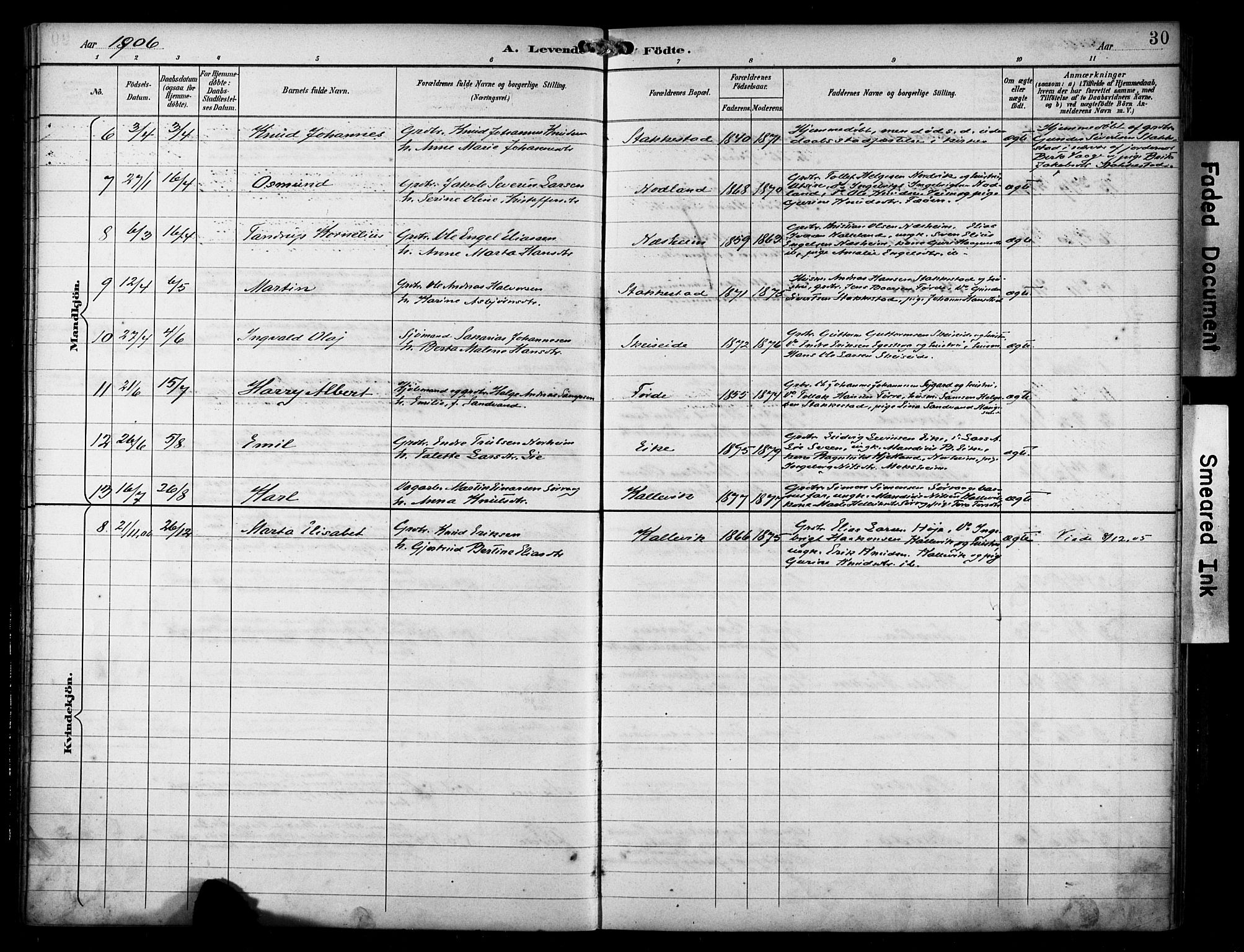 Avaldsnes sokneprestkontor, AV/SAST-A -101851/H/Ha/Haa/L0016: Parish register (official) no. A 16, 1893-1918, p. 30