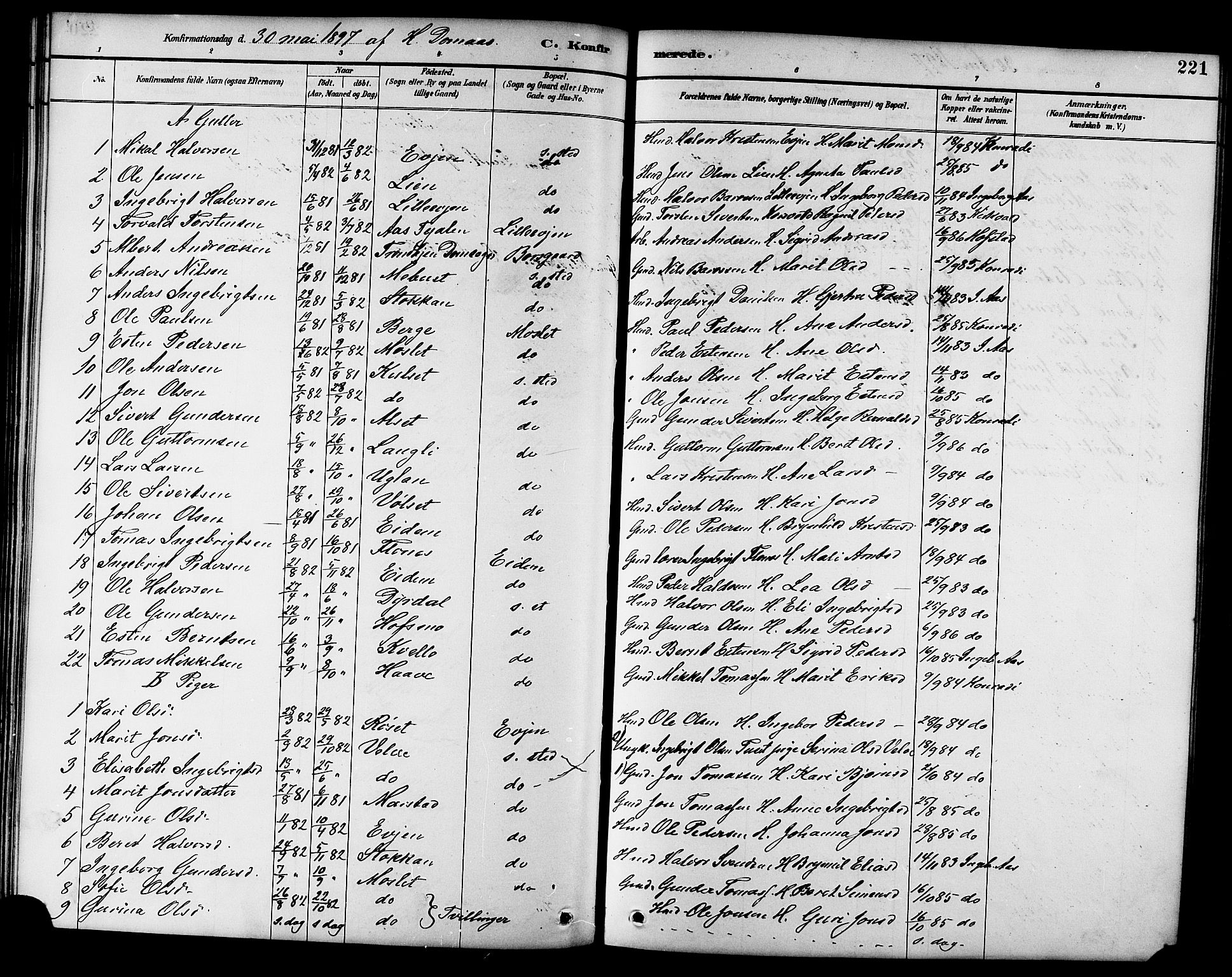 Ministerialprotokoller, klokkerbøker og fødselsregistre - Sør-Trøndelag, SAT/A-1456/695/L1157: Parish register (copy) no. 695C08, 1889-1913, p. 221