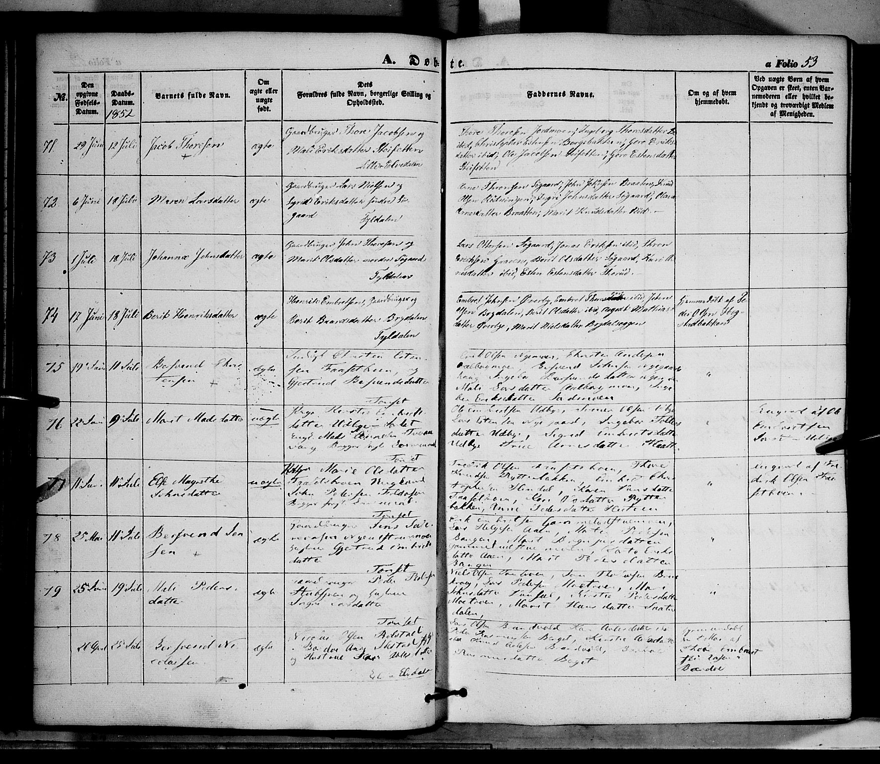 Tynset prestekontor, SAH/PREST-058/H/Ha/Haa/L0020: Parish register (official) no. 20, 1848-1862, p. 53